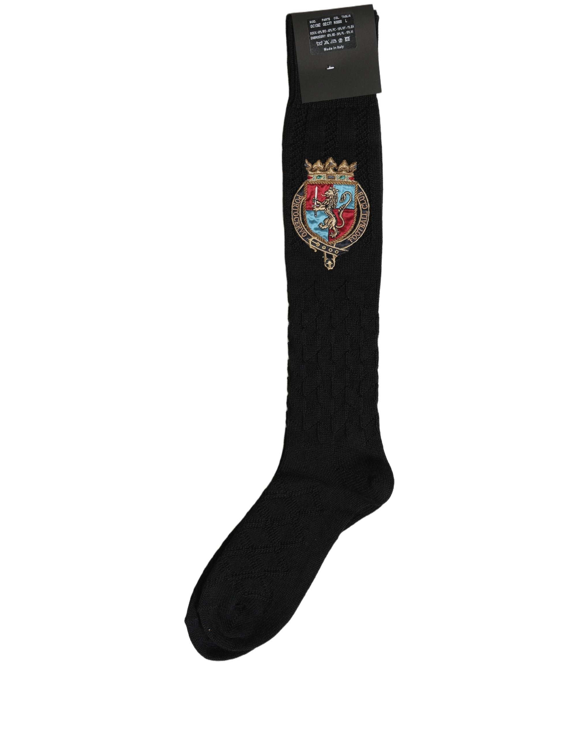 Dolce & Gabbana Men Black Wool Crest Logo Knee High Accessory Men's Socks