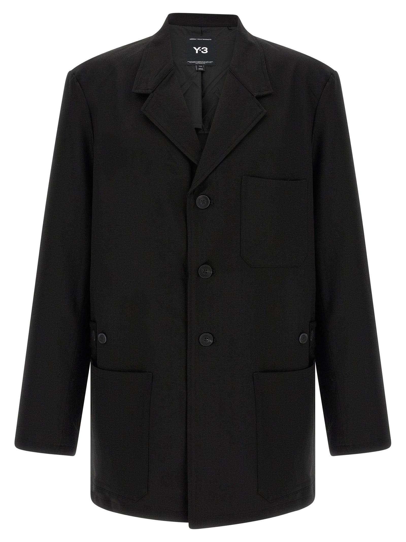 Y-3 Black Wool Full-Length Men's Jacket