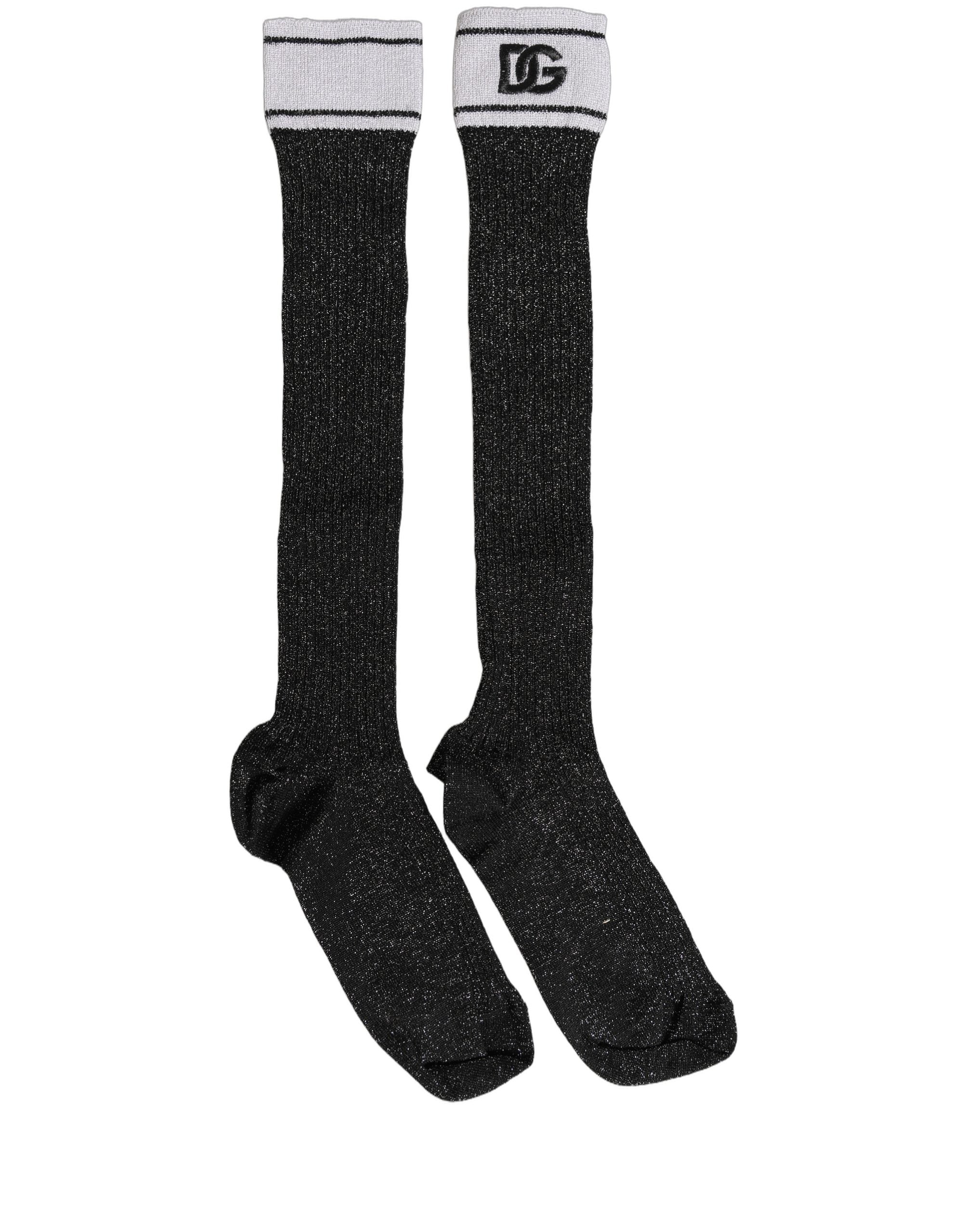 Dolce & Gabbana Black Viscose DG Logo Knee High Accessory Women's Socks (Pre-Owned)