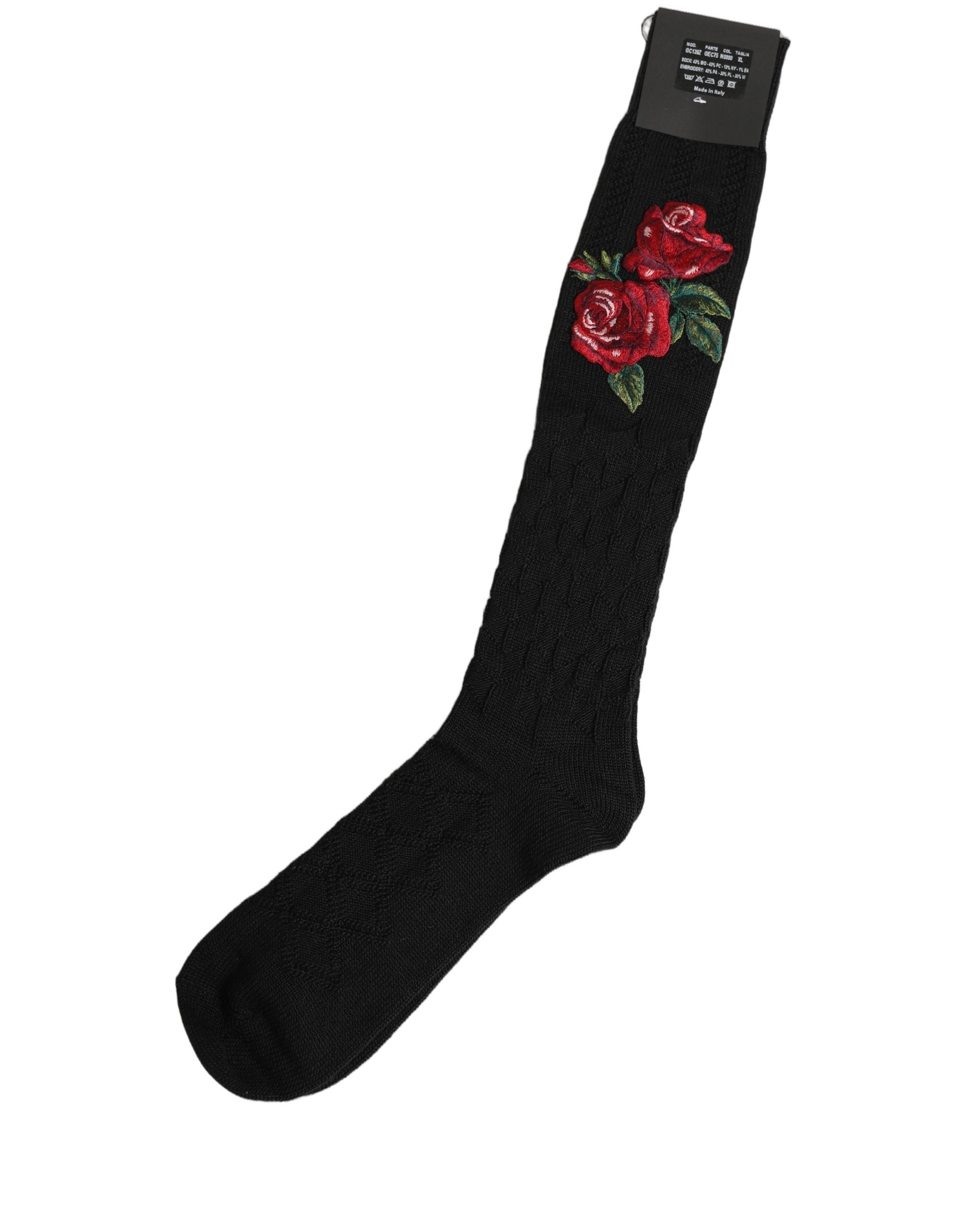 Dolce & Gabbana Black Wool Floral Over The Calf Accessory Women's Socks