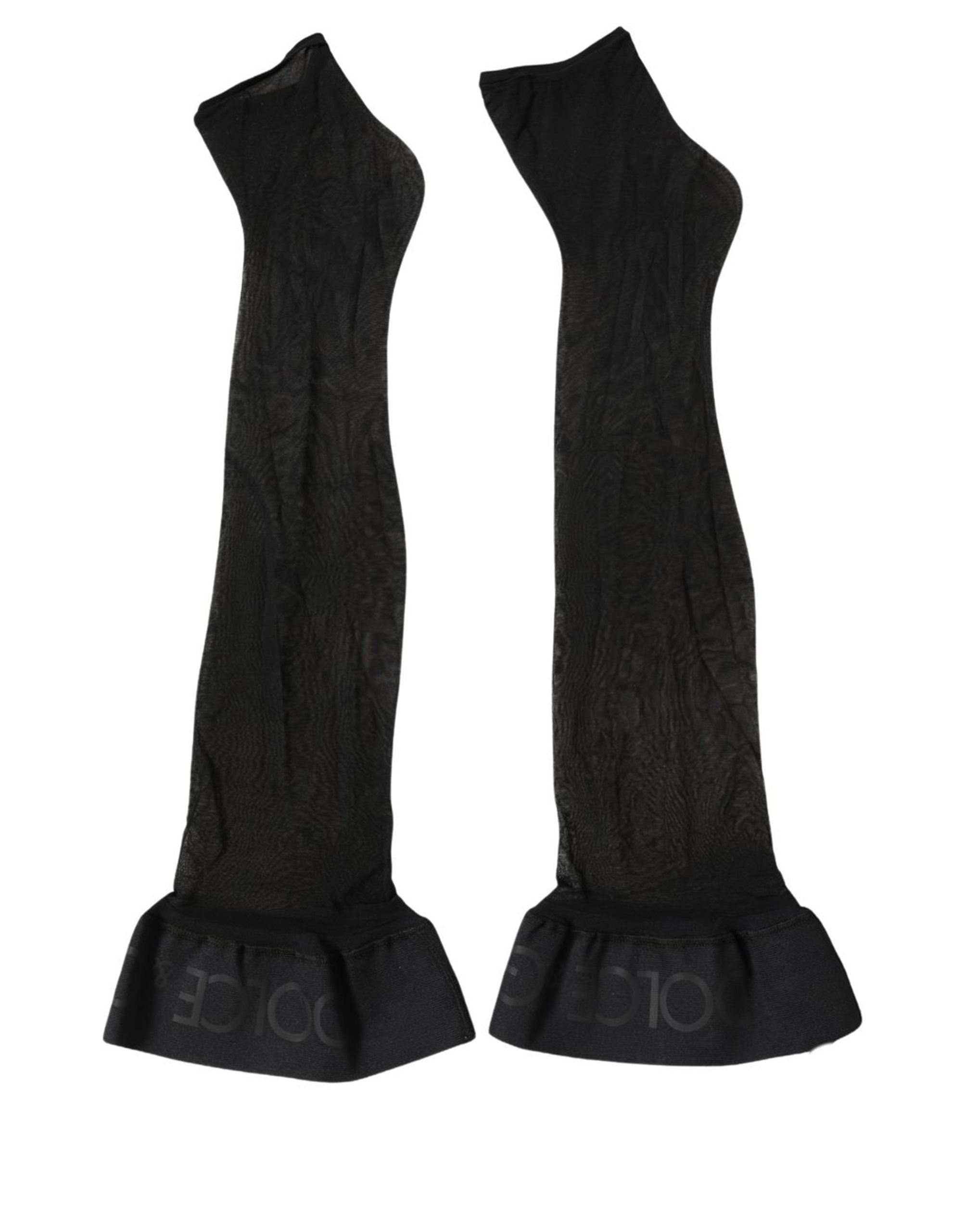 Dolce & Gabbana Black Nylon Logo Calf Long Women Accessory Women's Socks