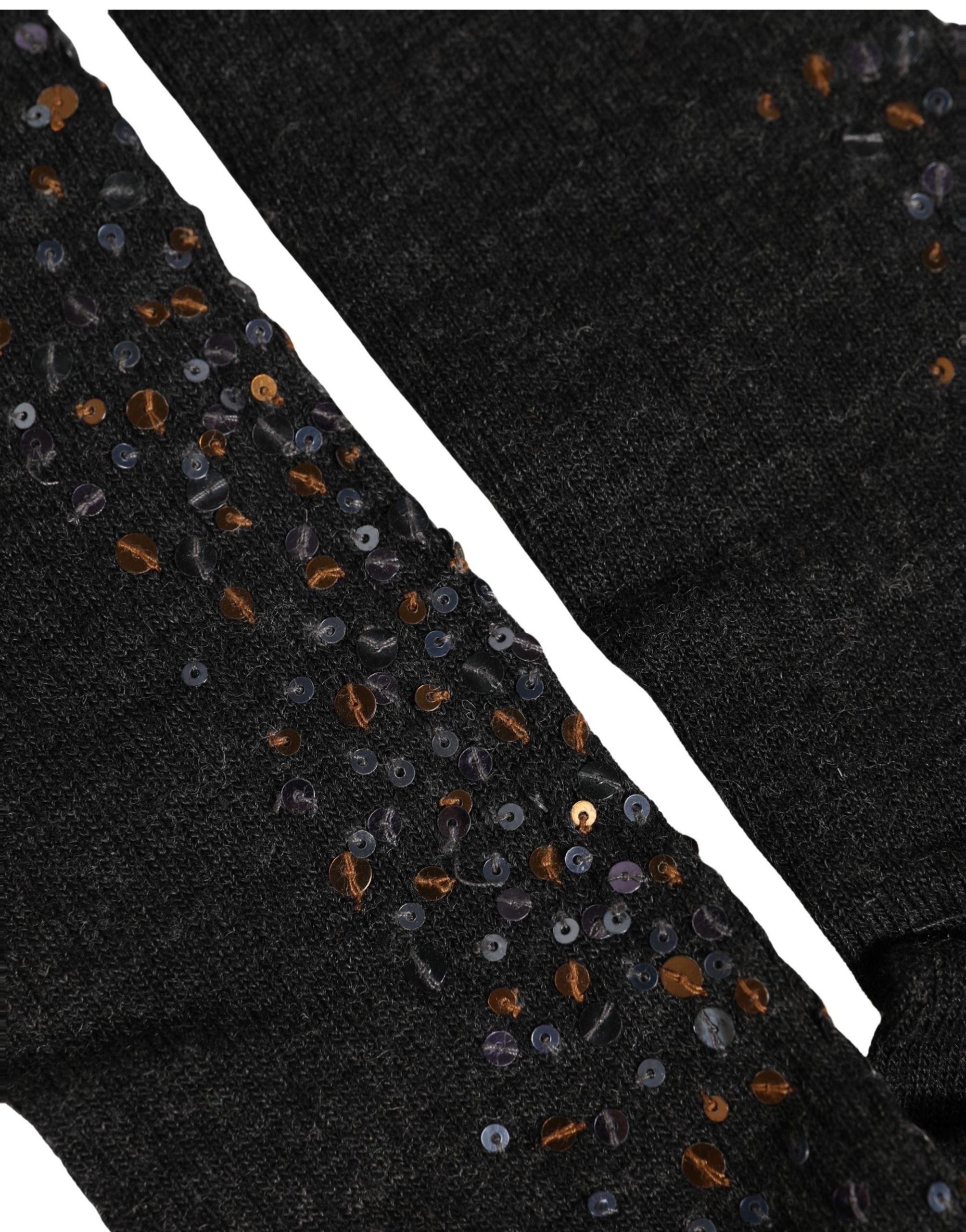 Dolce & Gabbana Dark Gray Sequined Wool Knee High Accessory Women's Socks