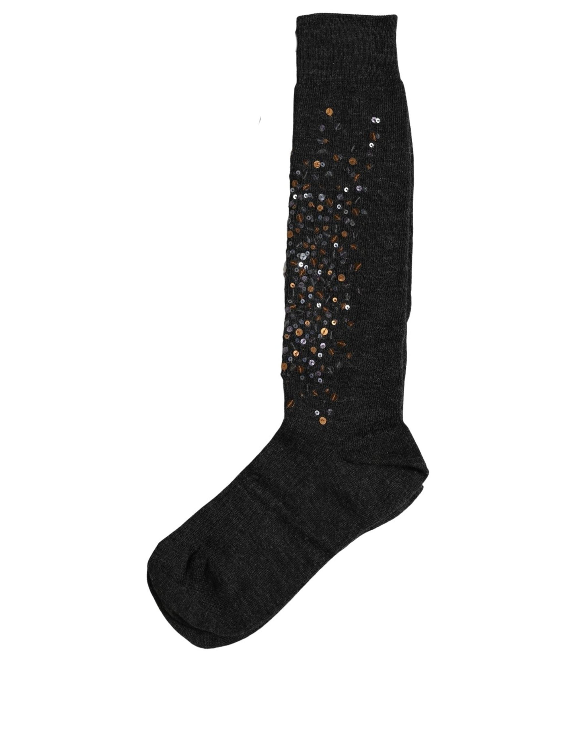 Dolce & Gabbana Dark Gray Sequined Wool Knee High Accessory Women's Socks