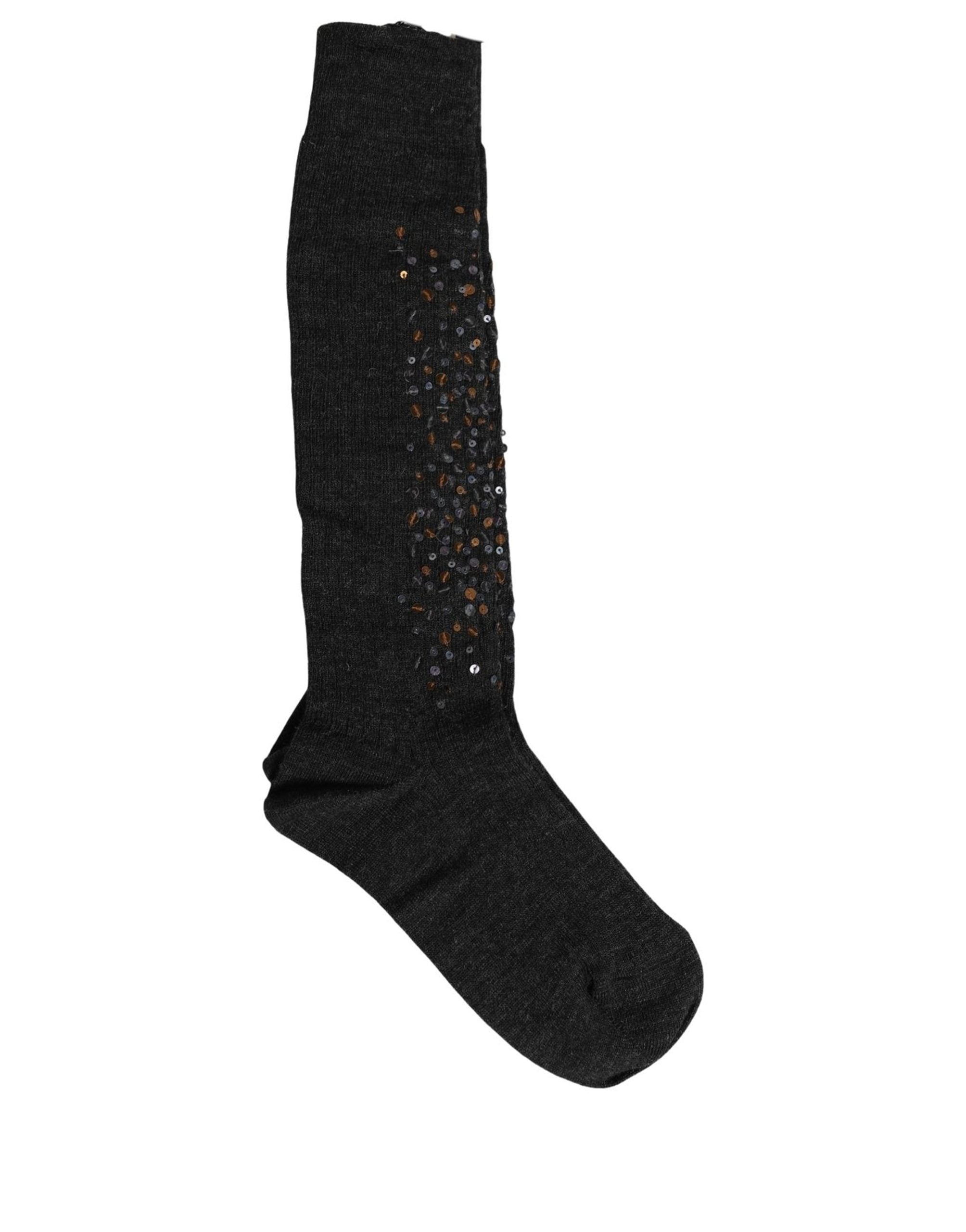 Dolce & Gabbana Dark Gray Sequined Wool Knee High Accessory Women's Socks