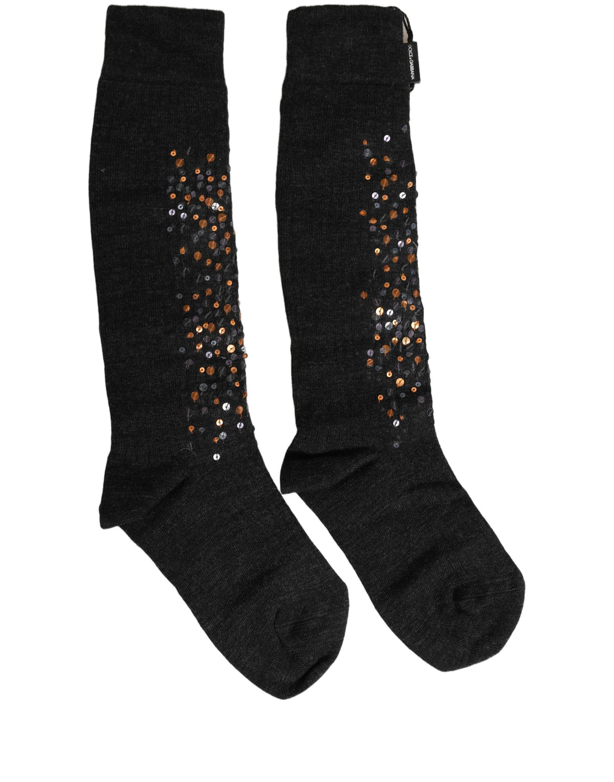 Dolce & Gabbana Dark Gray Sequined Wool Knee High Accessory Women's Socks