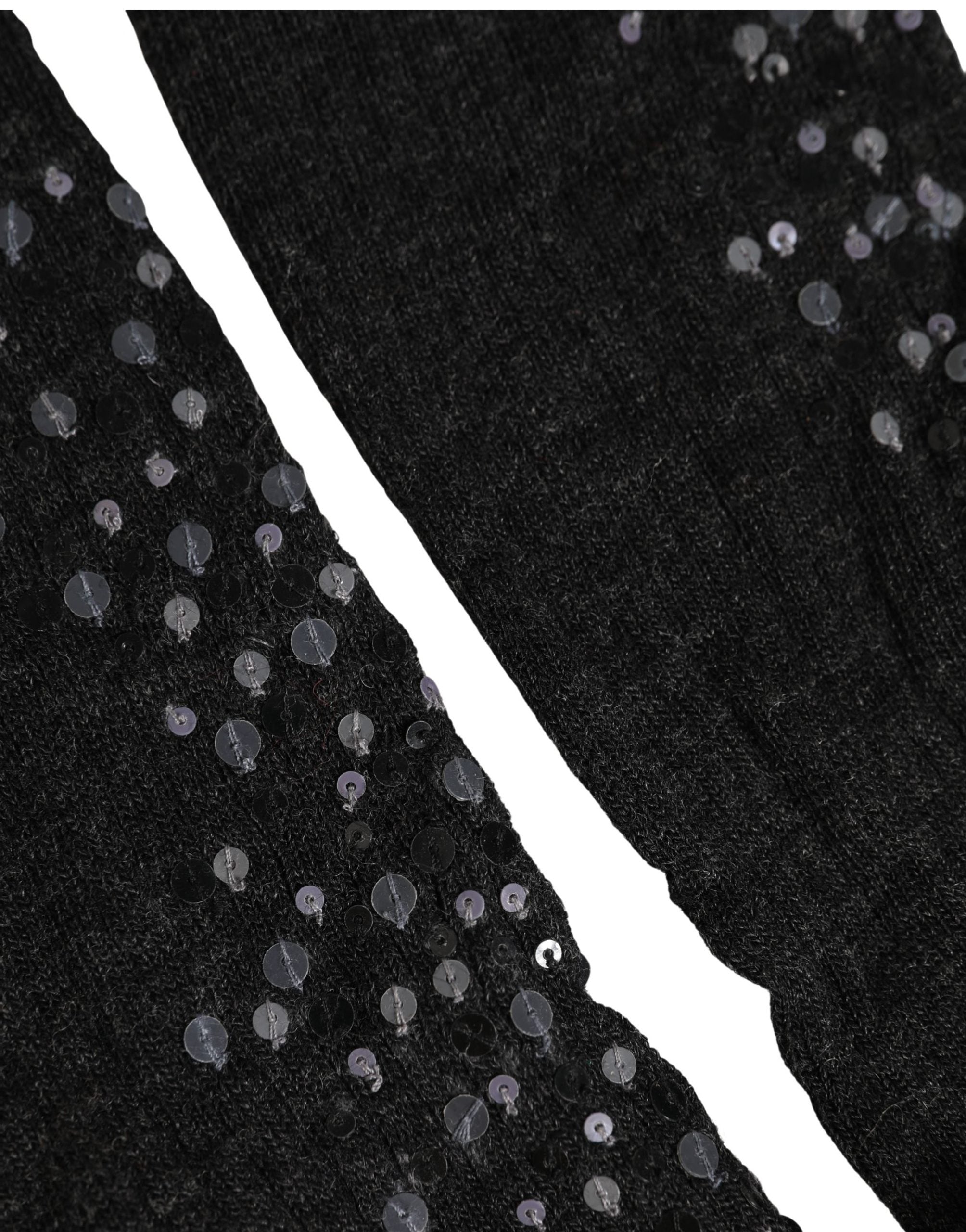 Dolce & Gabbana Dark Gray Sequined Wool Knee High Accessory Women's Socks