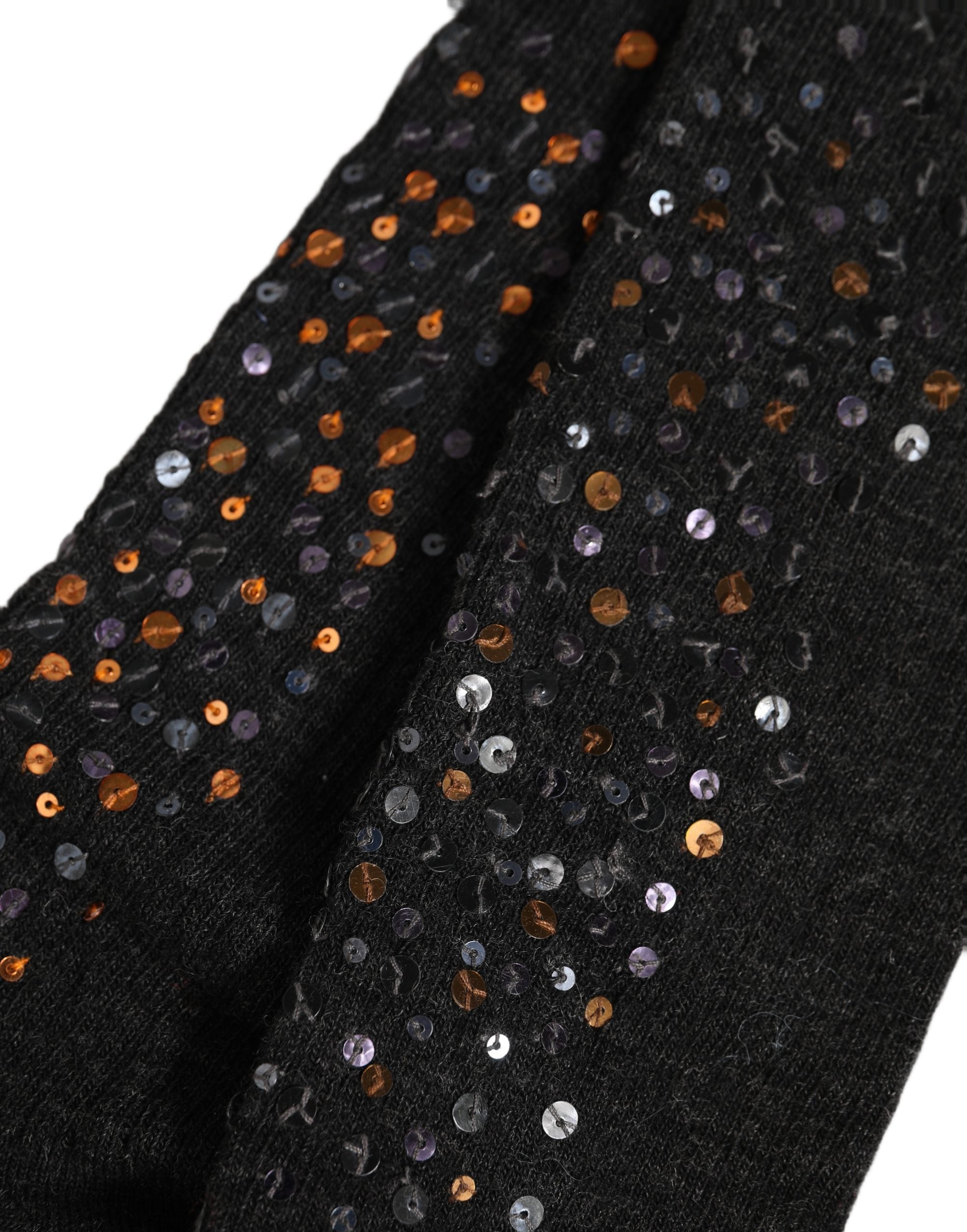 Dolce & Gabbana Dark Gray Sequined Wool Knee High Accessory Women's Socks