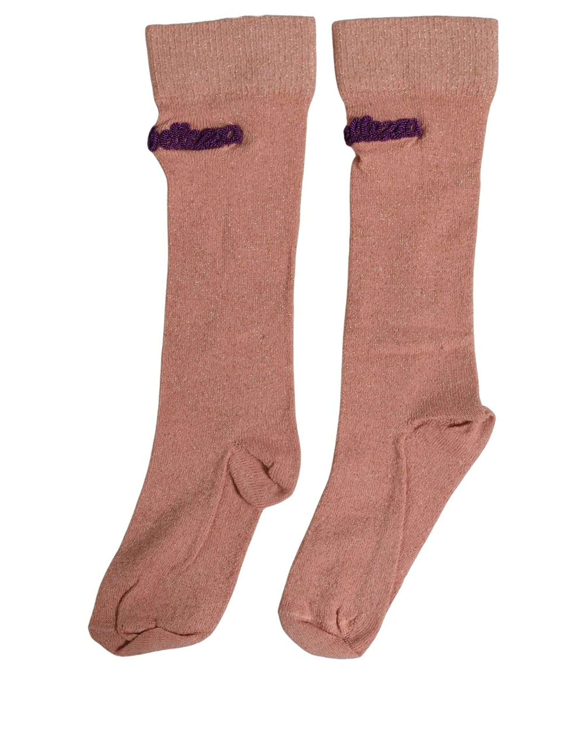 Dolce & Gabbana Dusty Pink Embroidered Mid Calf Accessory Women's Socks