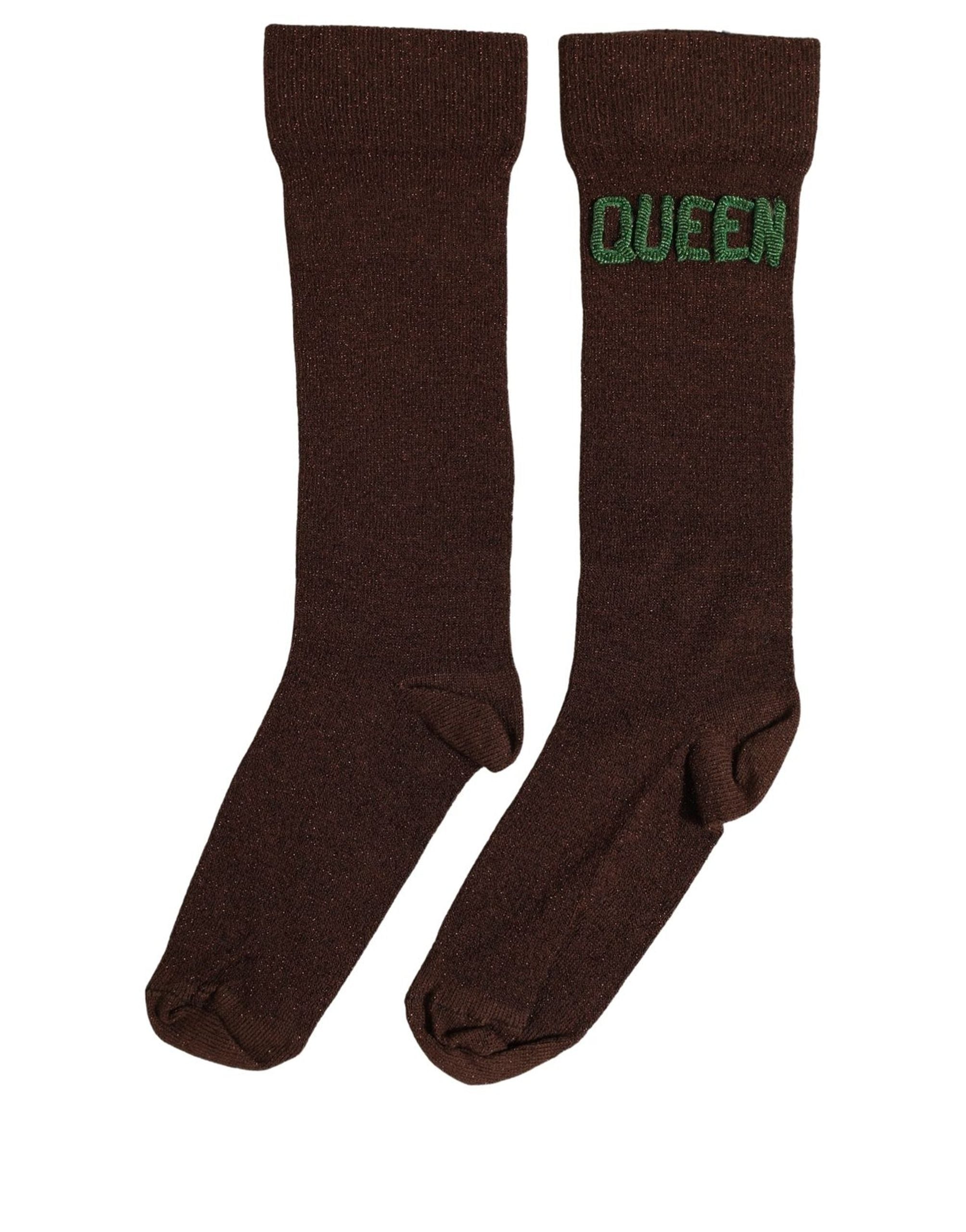 Dolce & Gabbana Brown Embroidered Cotton Mid Calf Accessory Women's Socks