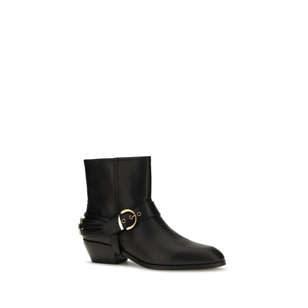 PINKO Black Calf Leather Bos Taurus Ankle Women's Boots