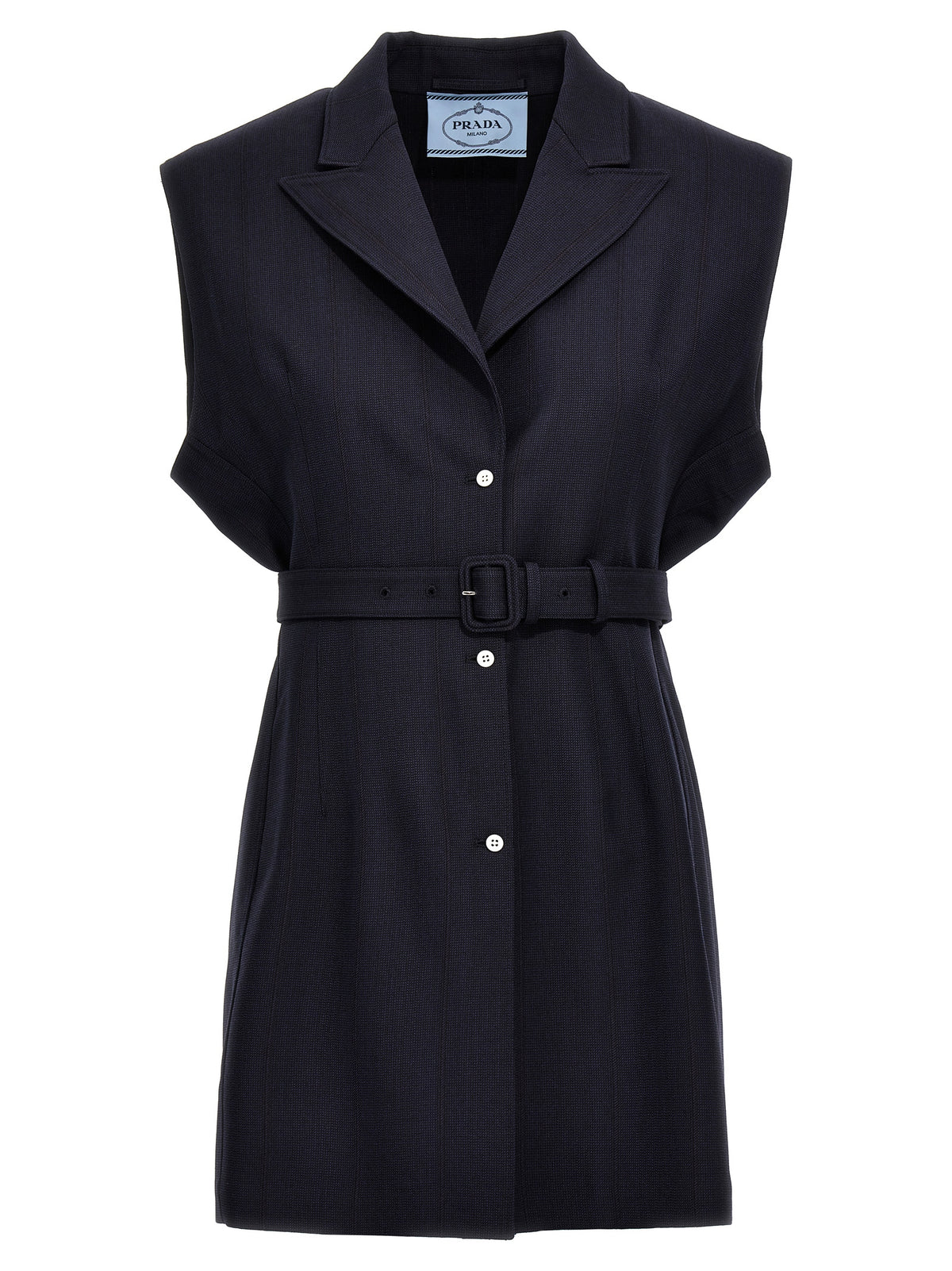 Prada Blue Virgin Wool Sleeveless Women's Jacket