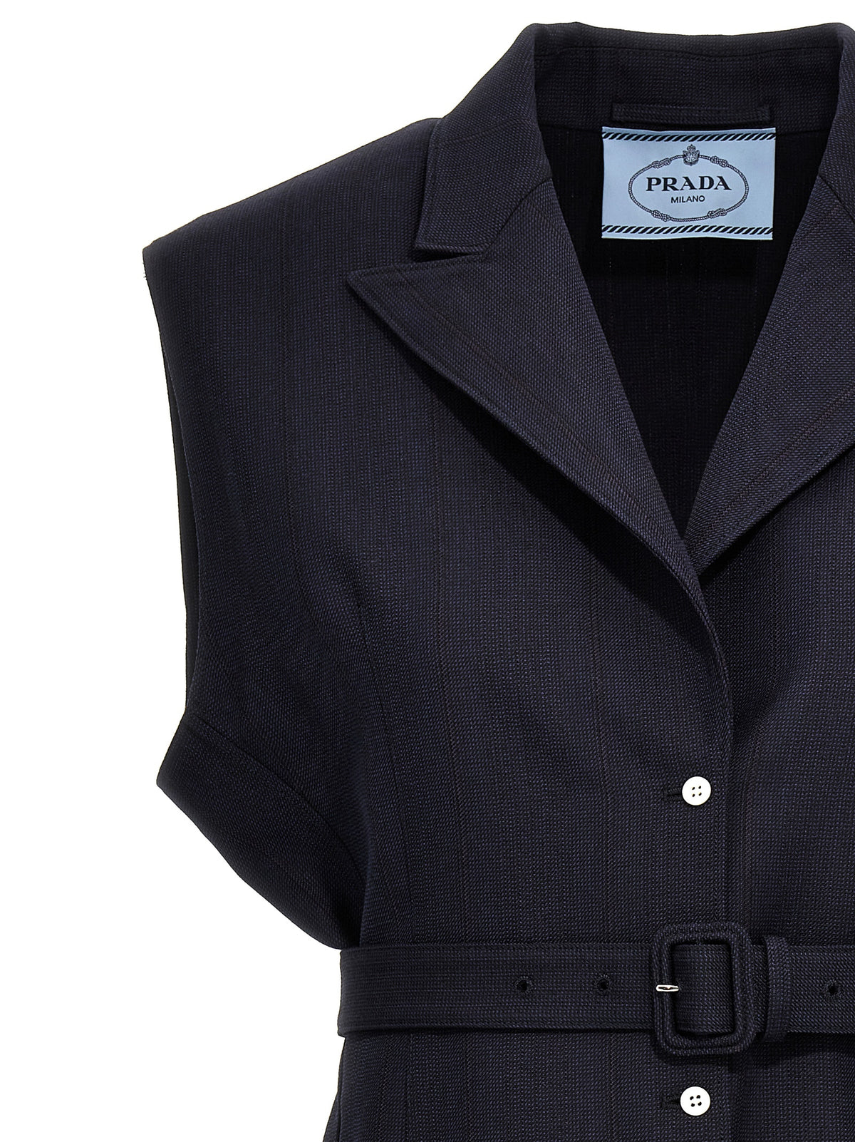 Prada Blue Virgin Wool Sleeveless Women's Jacket