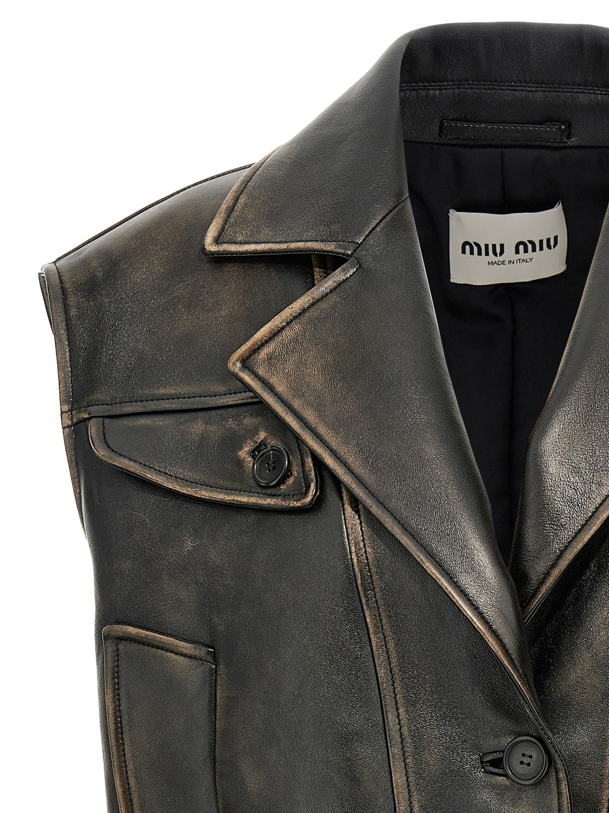 Miu Miu Brown Lamb Leather Sleeveless Women's Jacket