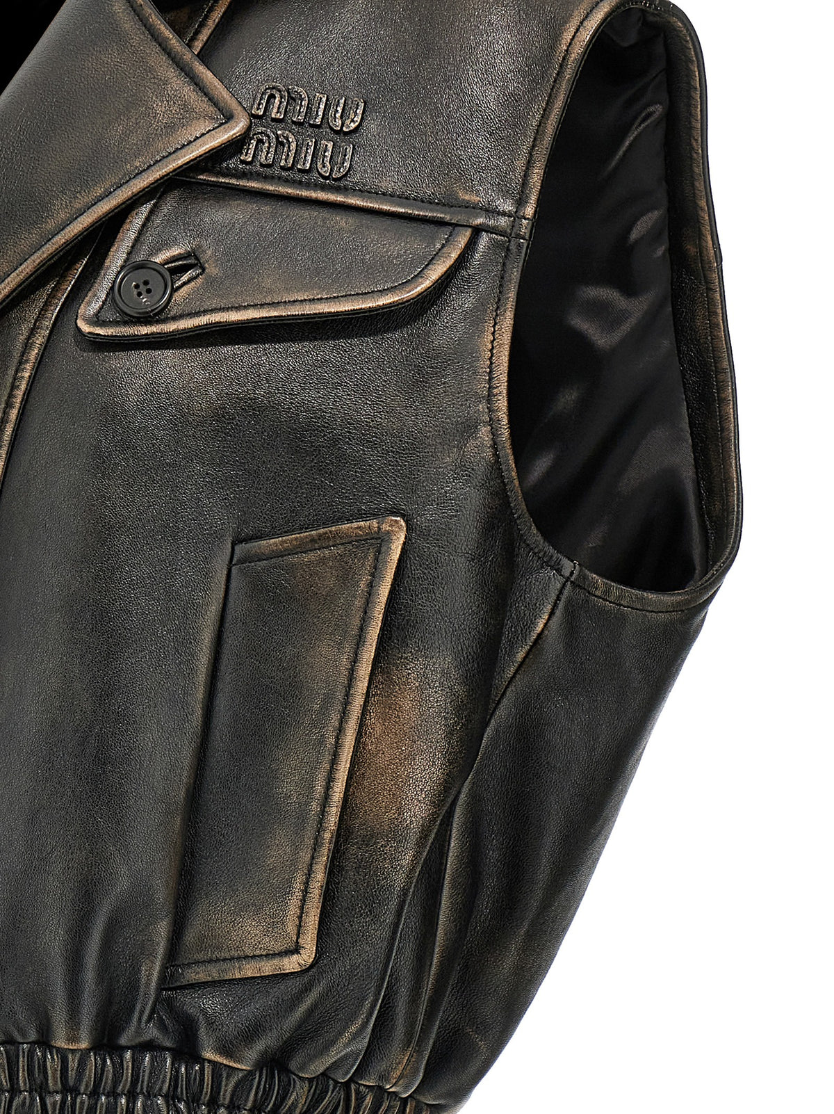Miu Miu Brown Lamb Leather Sleeveless Women's Jacket