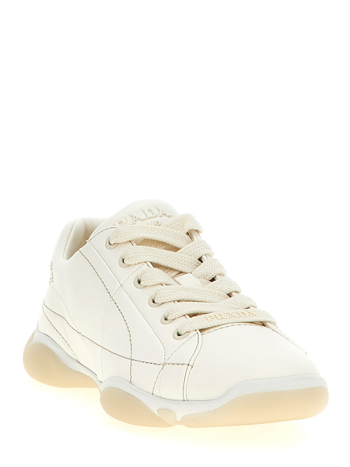 Prada White Lamb Leather Low Top Women's Sneakers
