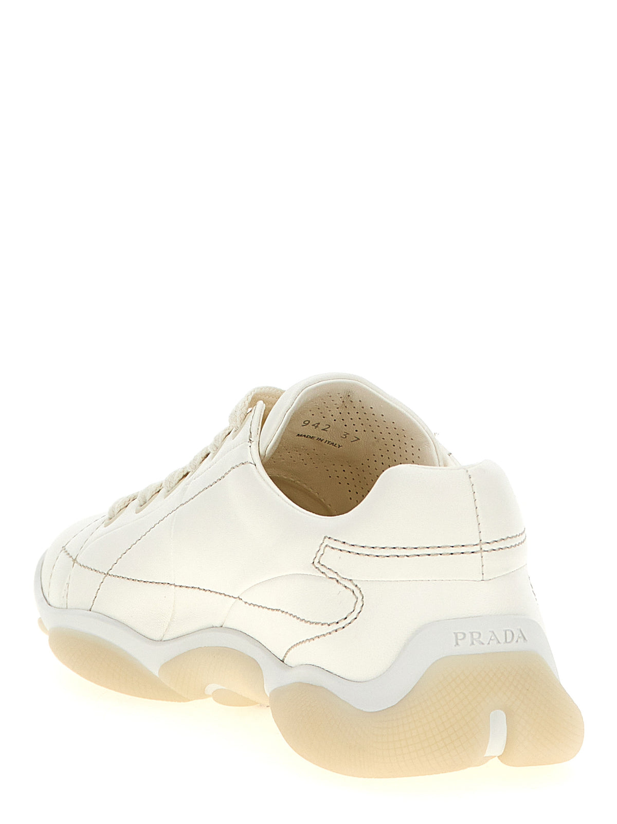 Prada White Lamb Leather Low Top Women's Sneakers
