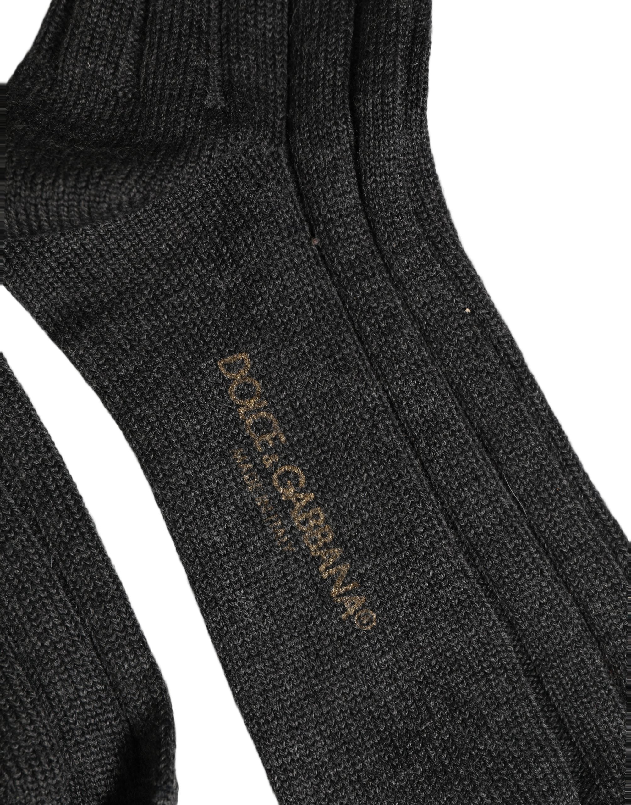 Dolce & Gabbana Dark Gray Wool Logo Calf Long Ribbed Accessory Women's Socks