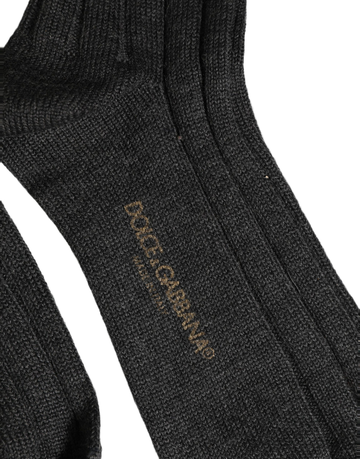 Dolce & Gabbana Dark Gray Wool Logo Calf Long Ribbed Accessory Women's Socks