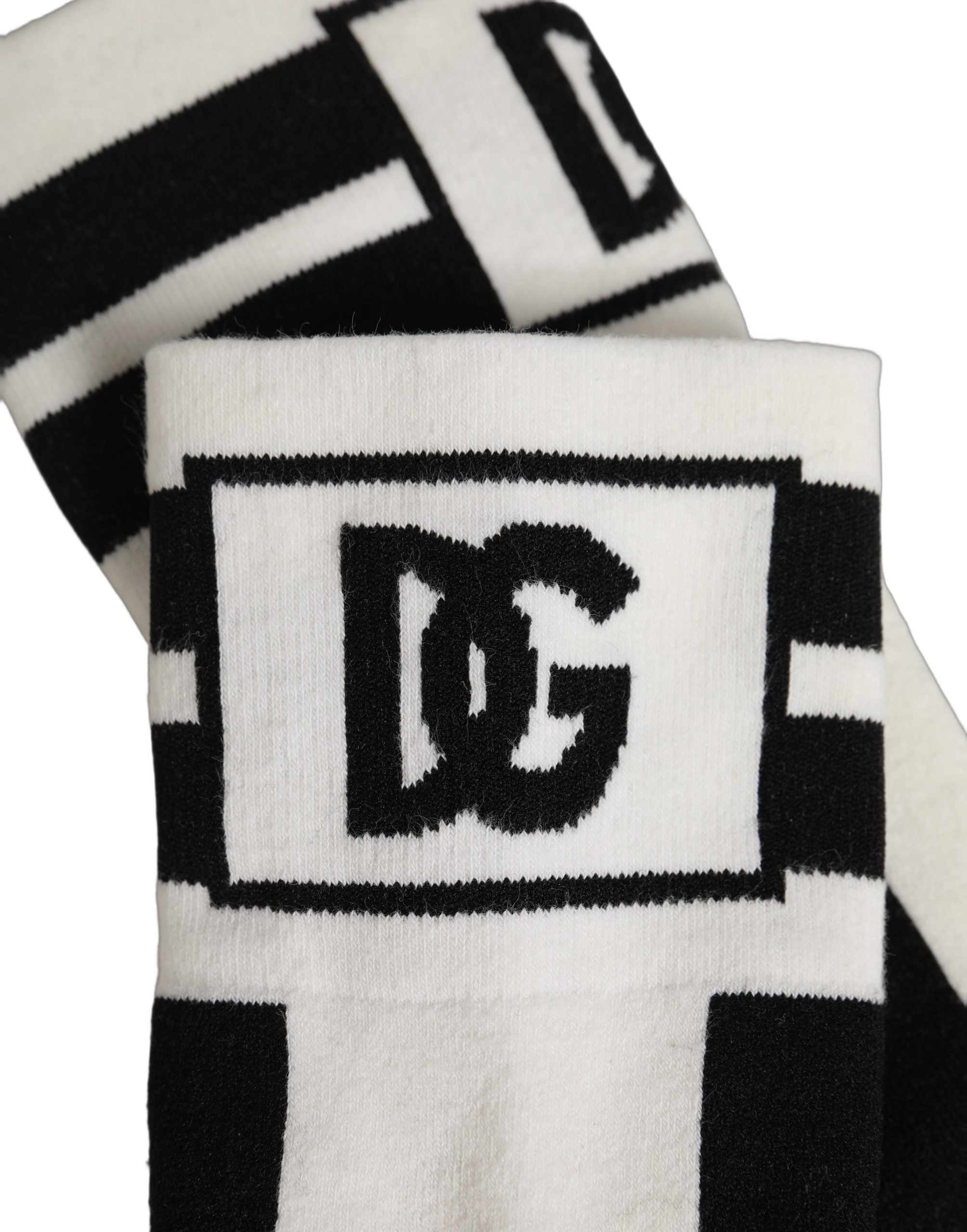 Dolce & Gabbana White Black Cotton Stretch Knee High Women's Socks