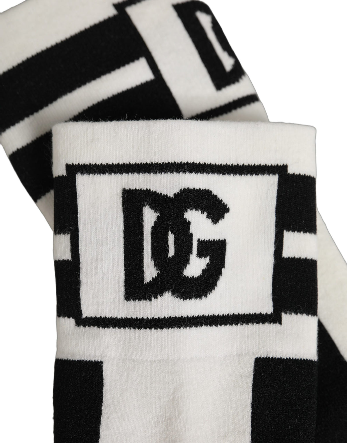 Dolce & Gabbana White Black Cotton Stretch Knee High Women's Socks