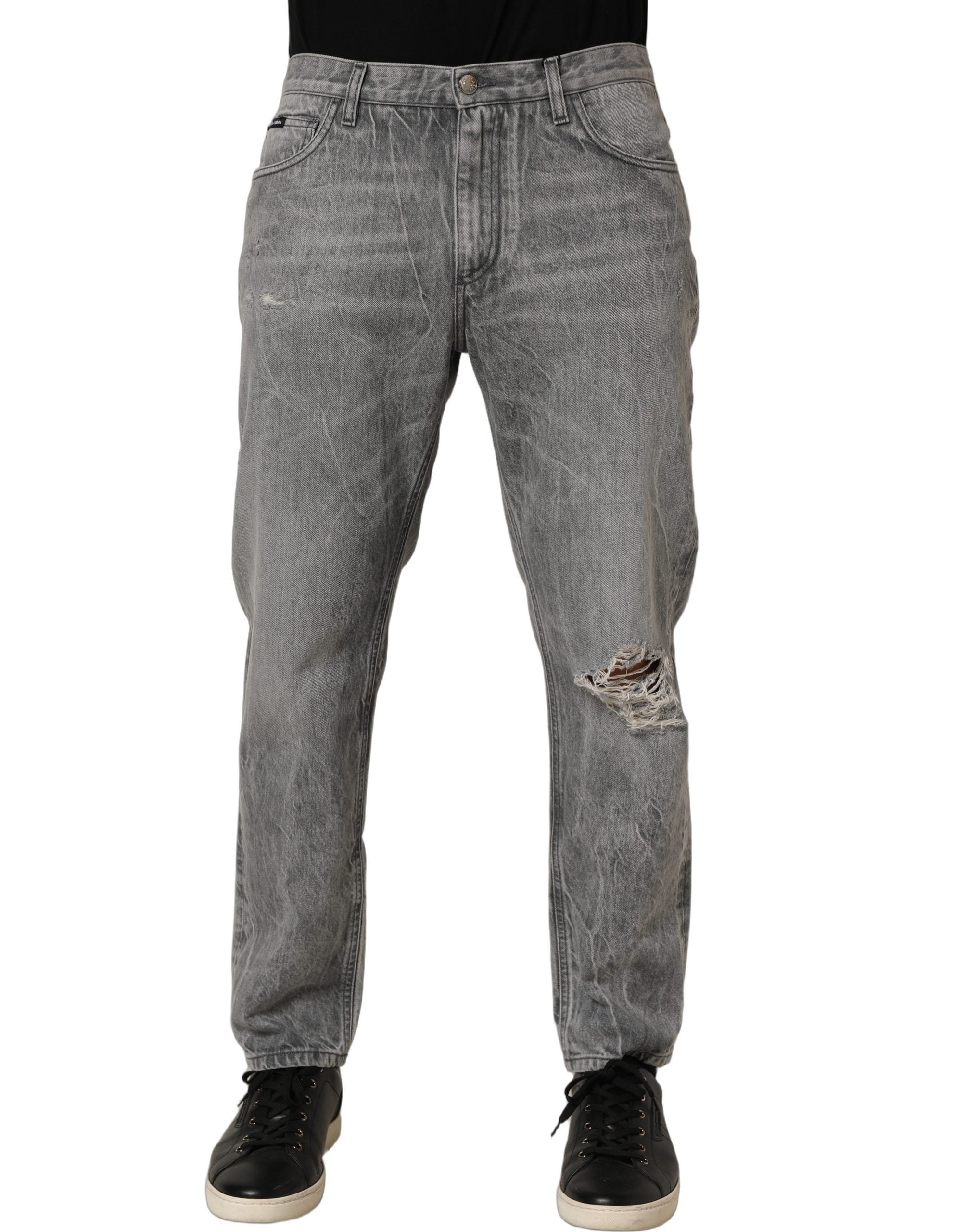 Dolce & Gabbana Grey Distressed Straight Leg Men Denim Men's Jeans