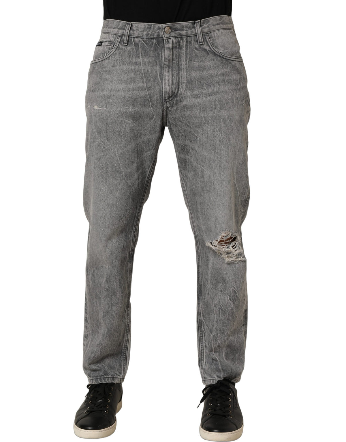 Dolce & Gabbana Grey Distressed Straight Leg Men Denim Men's Jeans
