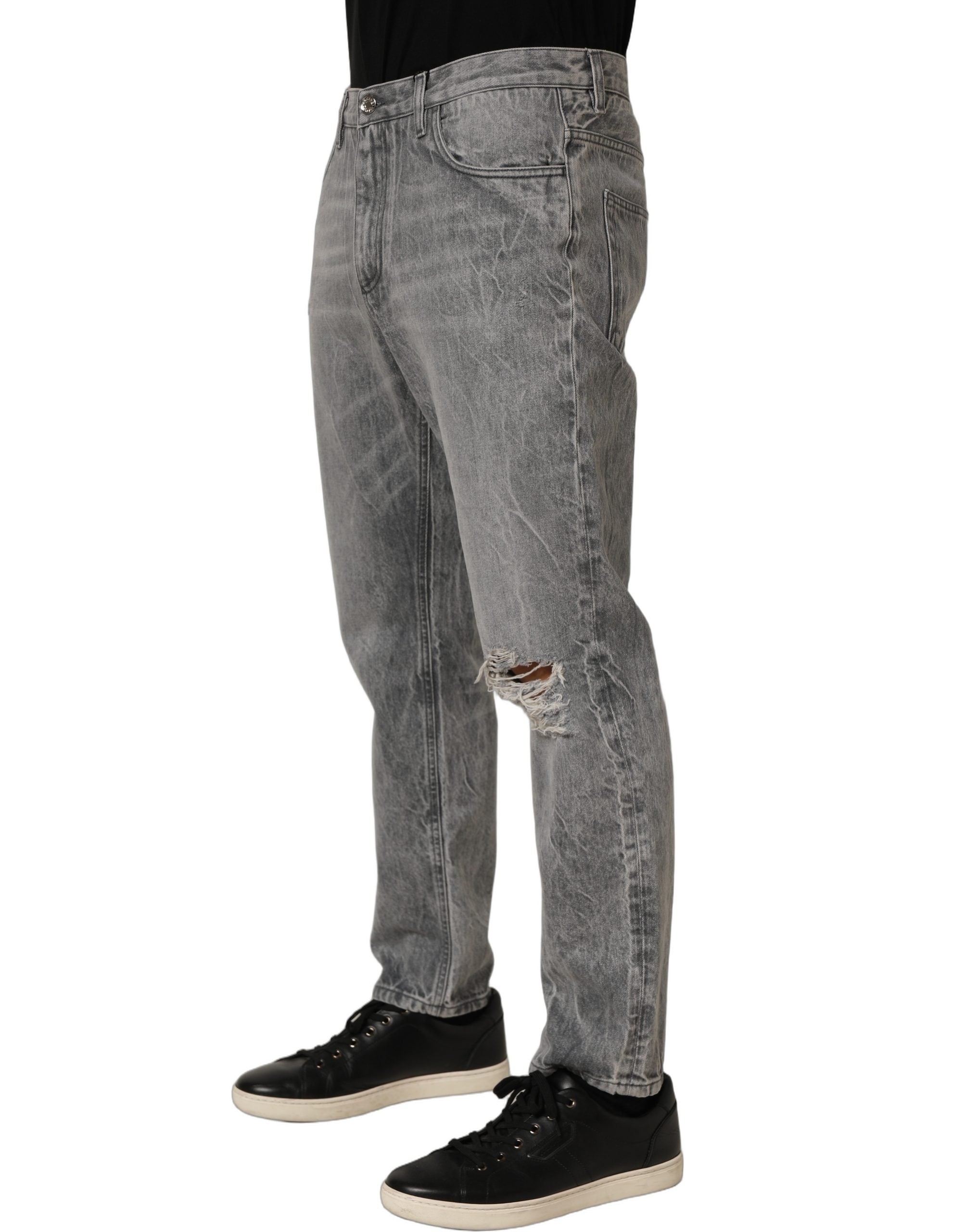 Dolce & Gabbana Grey Distressed Straight Leg Men Denim Men's Jeans
