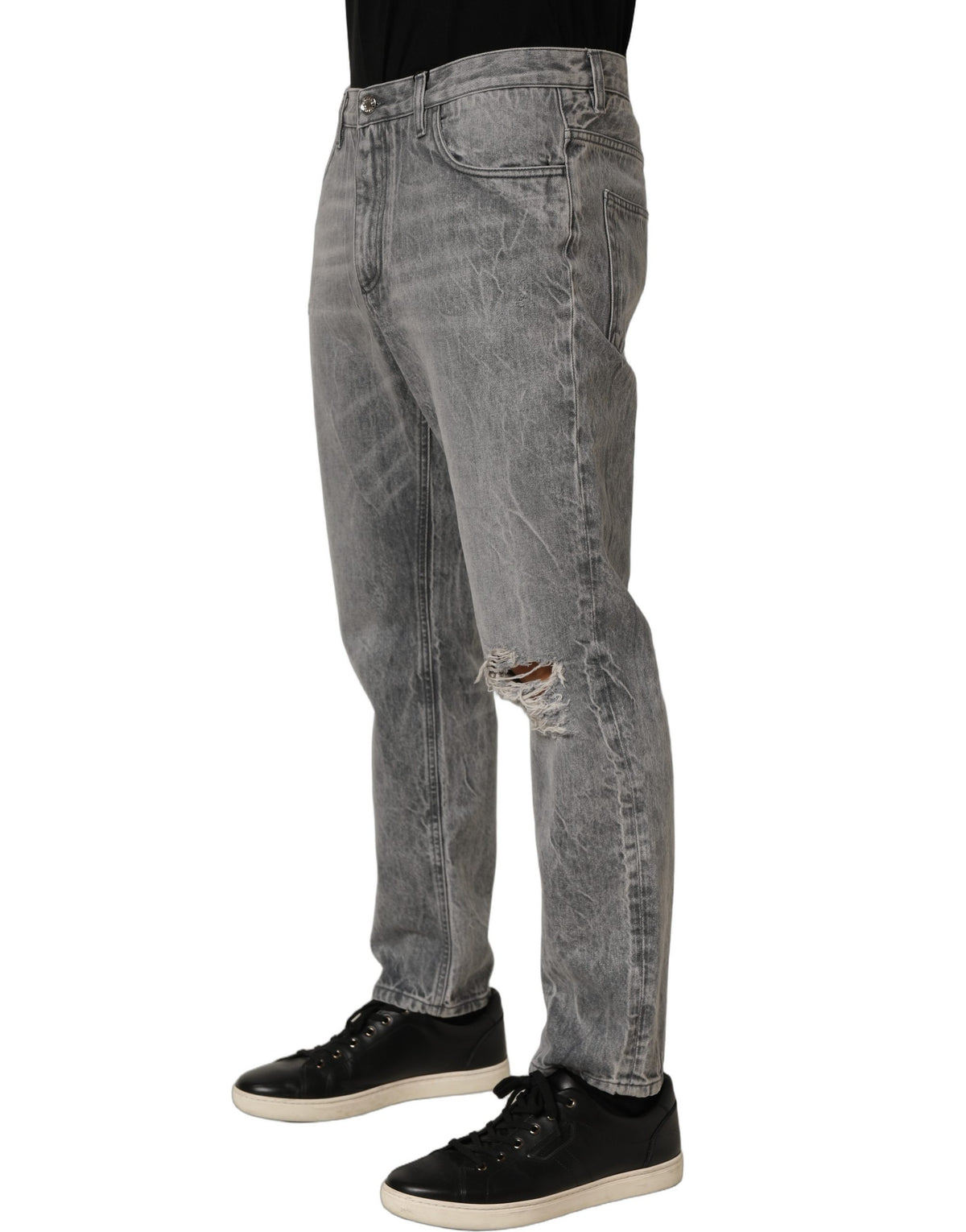 Dolce & Gabbana Grey Distressed Straight Leg Men Denim Men's Jeans