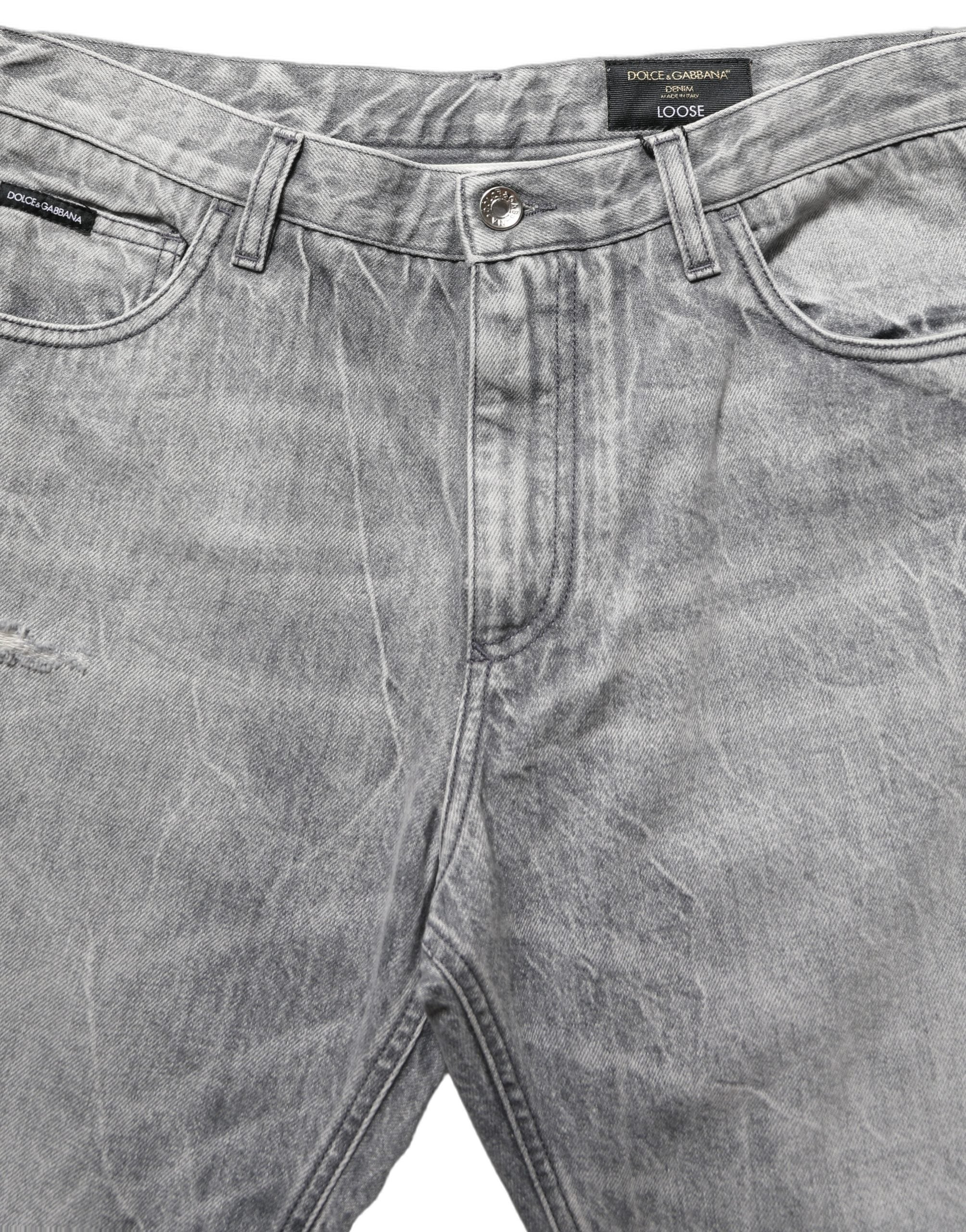 Dolce & Gabbana Grey Distressed Straight Leg Men Denim Men's Jeans