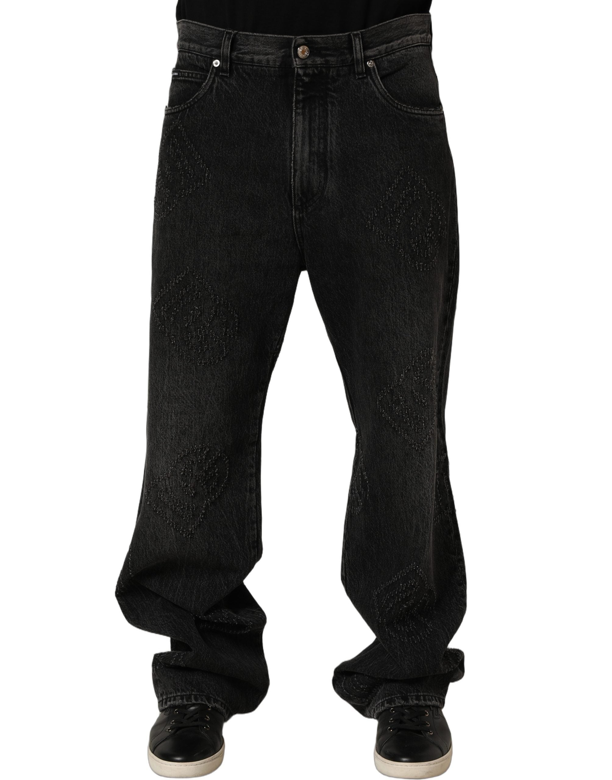 Dolce & Gabbana Dark Gray Cotton WideLeg Oversize Denim Men's Jeans
