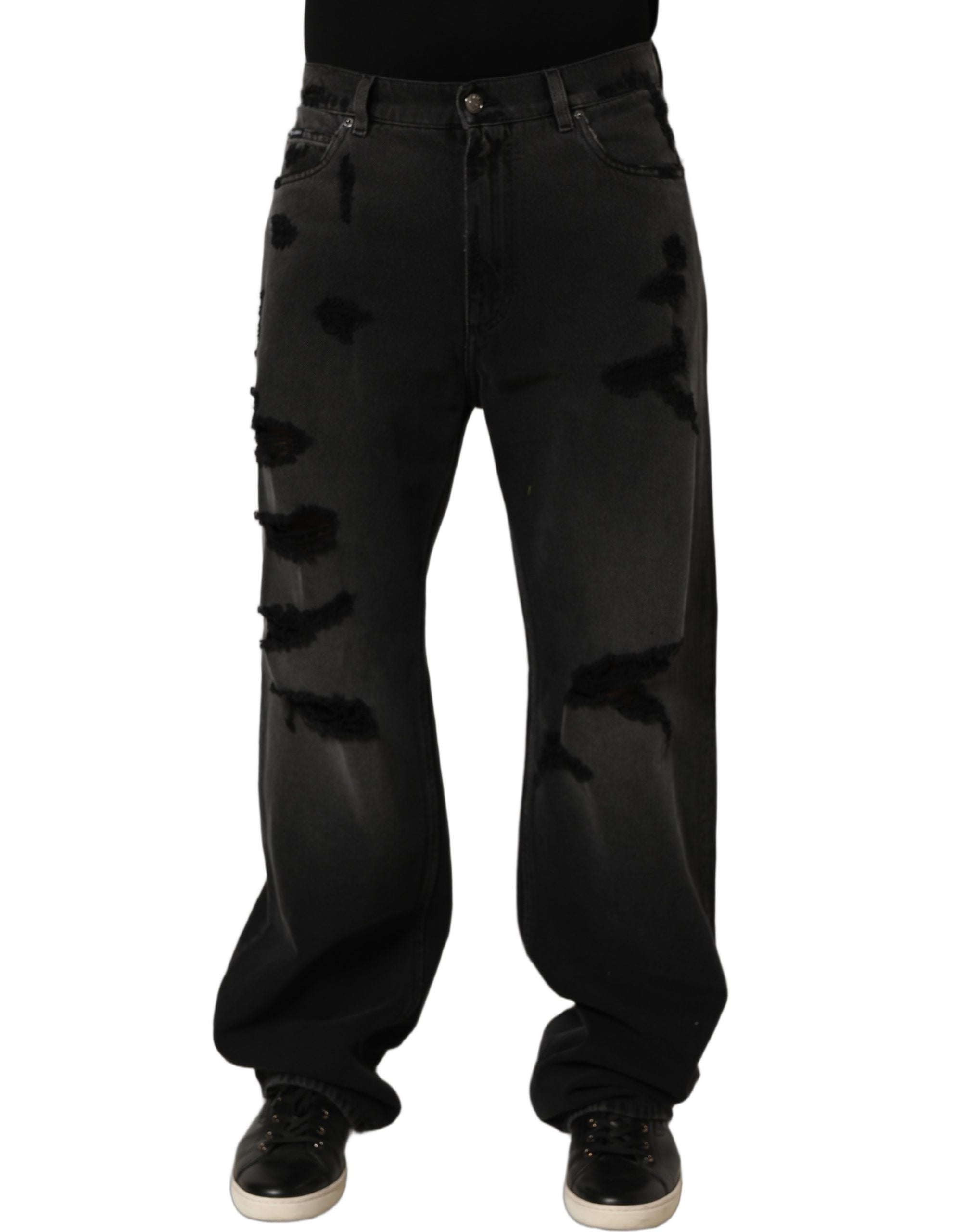 Dolce & Gabbana Dark Gray Distressed Oversize Men Denim Men's Jeans