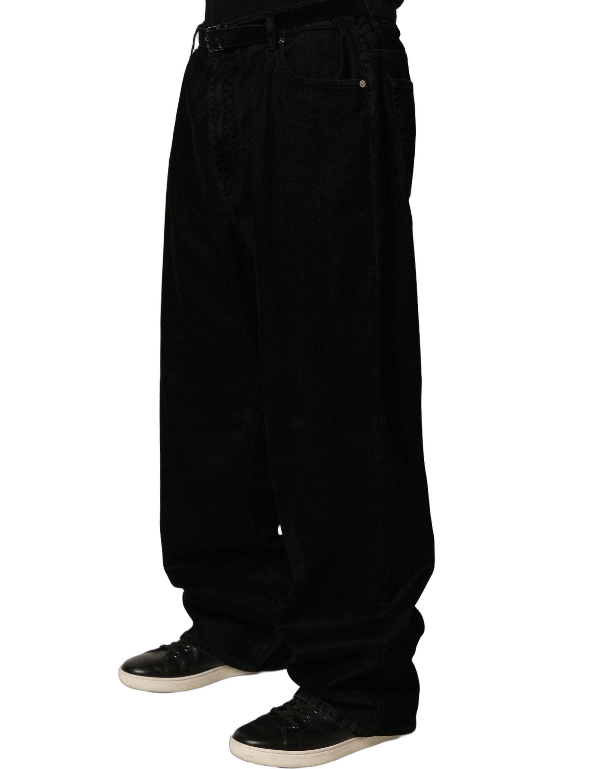 Dolce & Gabbana Black Cotton Relaxed Wide Leg Men Denim Men's Jeans
