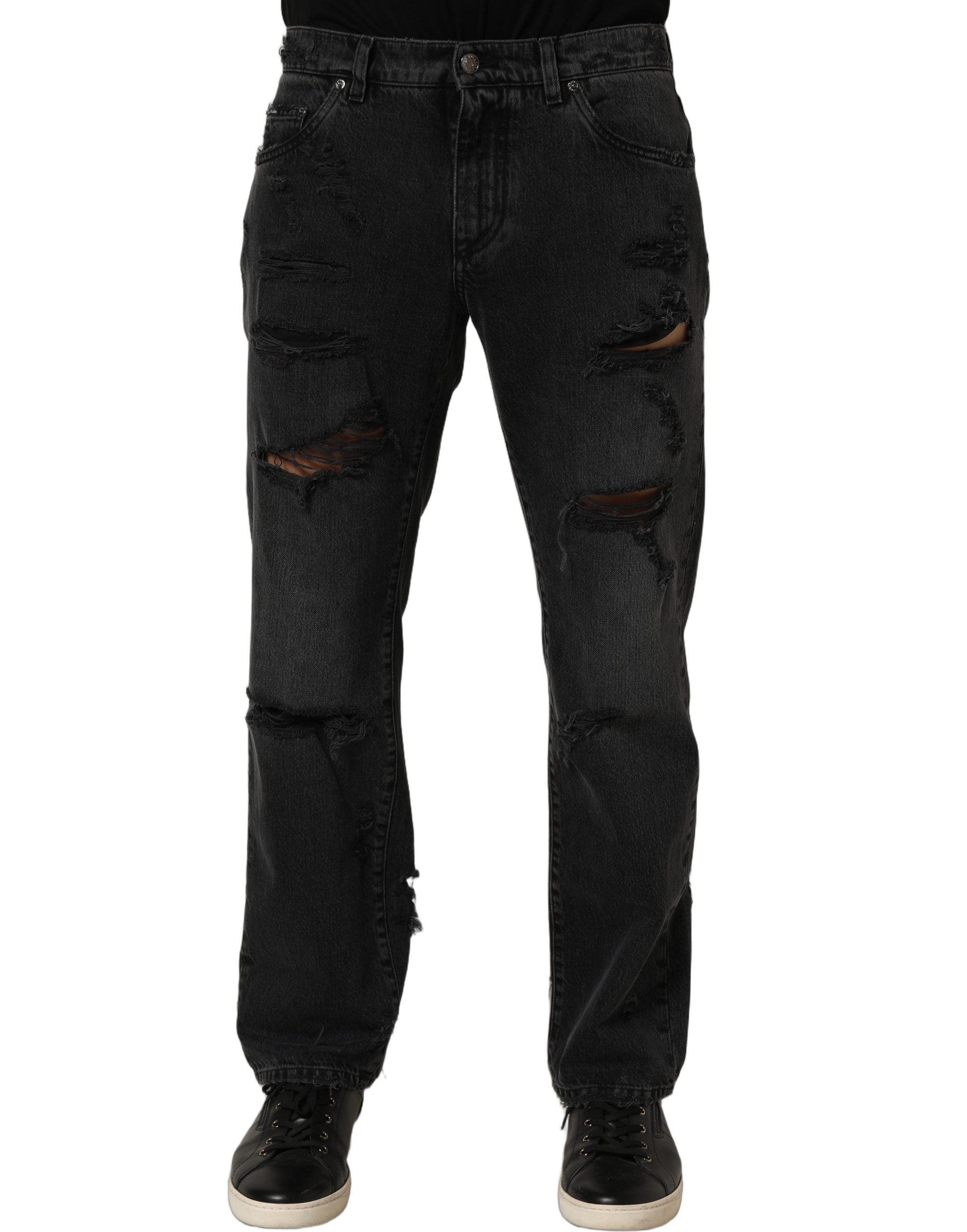 Dolce & Gabbana Dark Gray Cotton Ripped Men Denim Men's Jeans