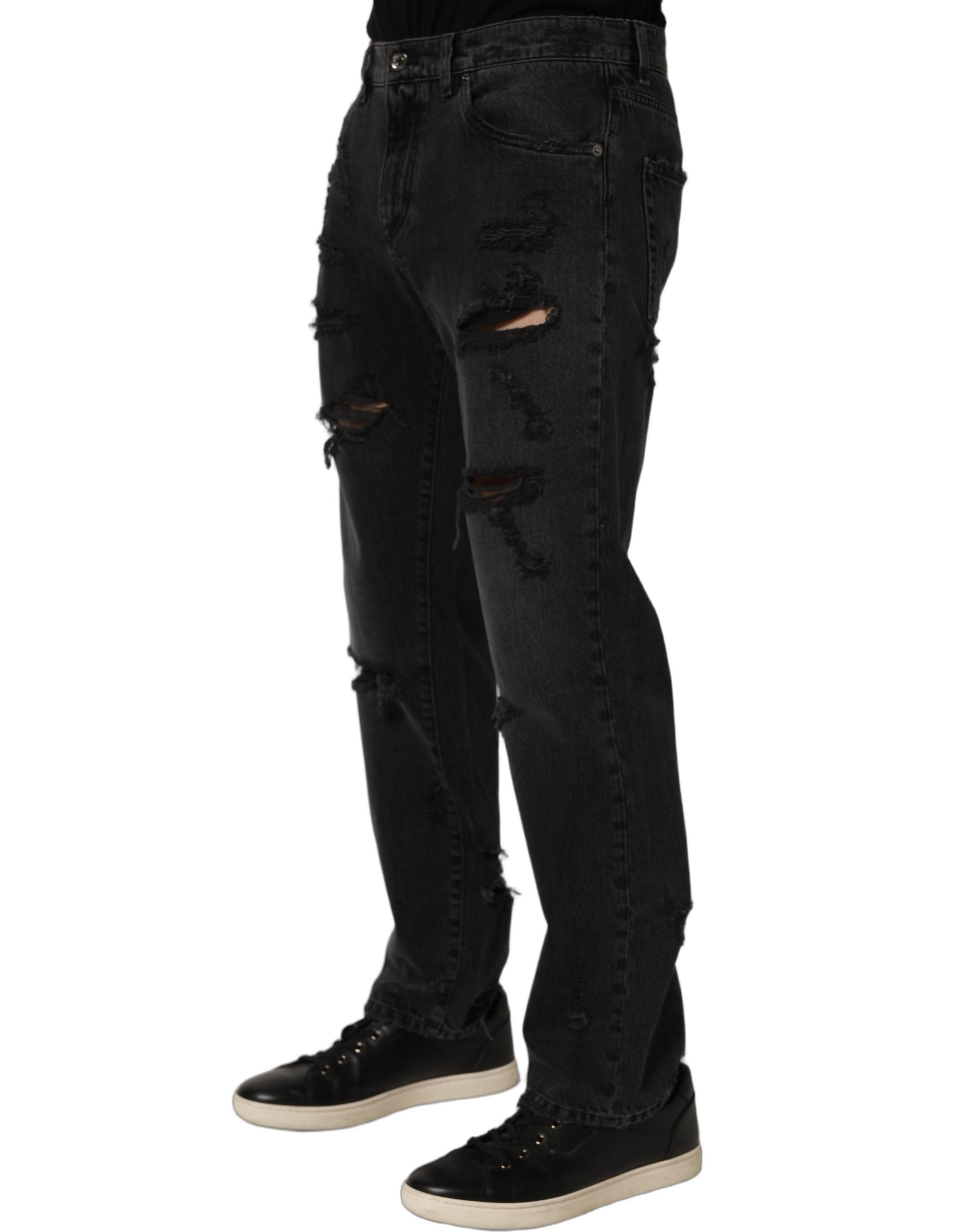 Dolce & Gabbana Dark Gray Cotton Ripped Men Denim Men's Jeans