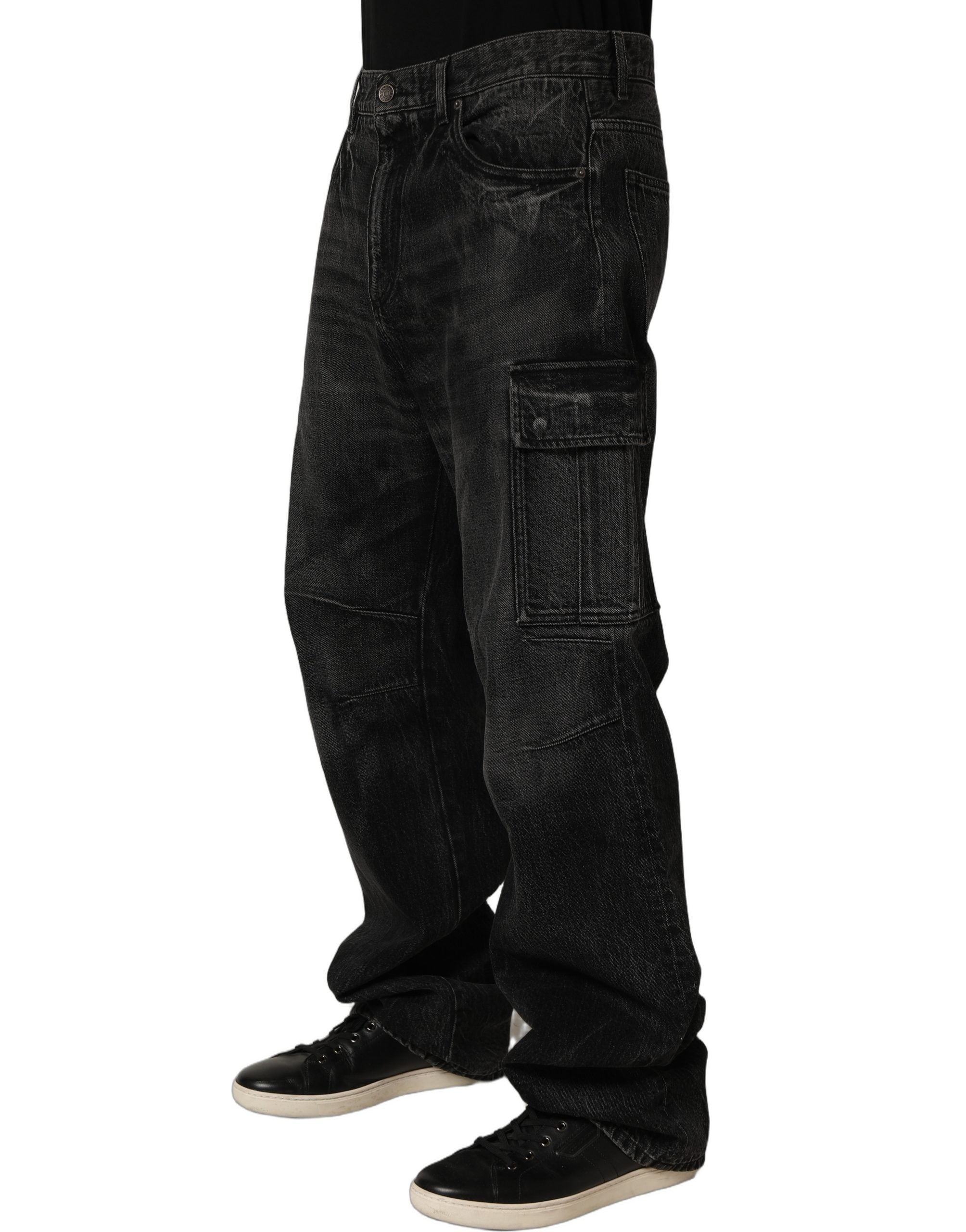 Dolce & Gabbana Dark Gray Cotton Baggy Cargo Men Denim Men's Jeans