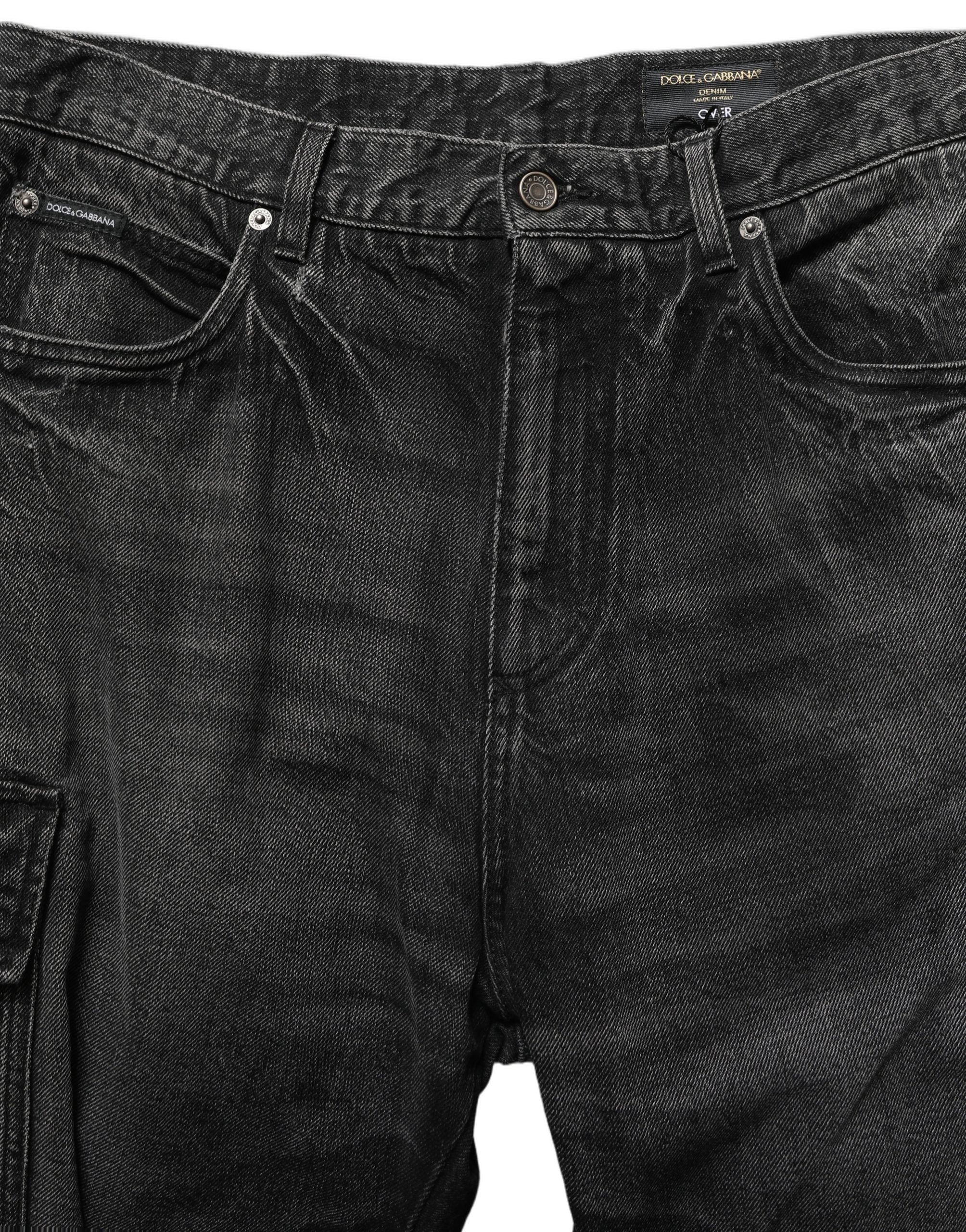Dolce & Gabbana Dark Gray Cotton Baggy Cargo Men Denim Men's Jeans