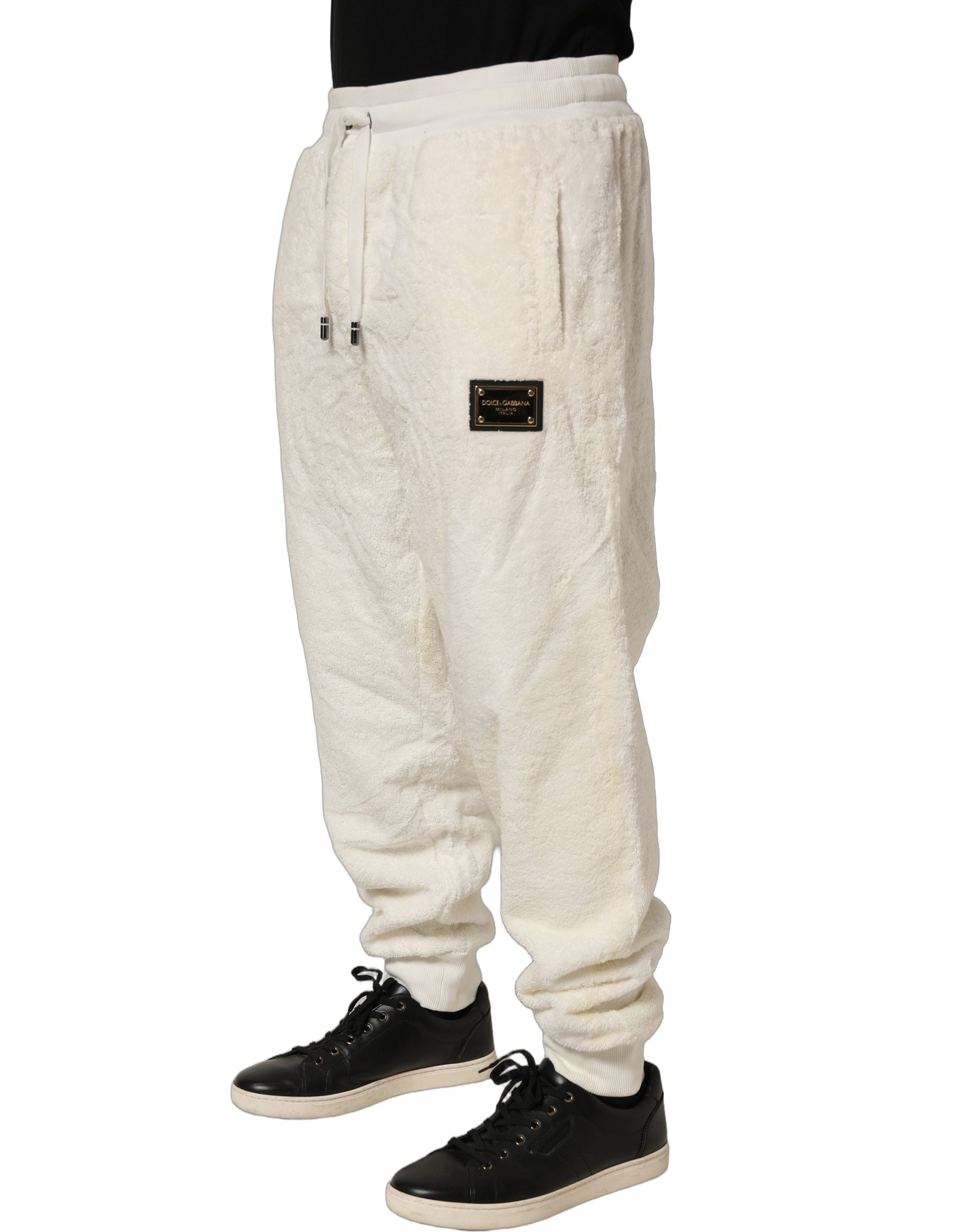 Dolce & Gabbana Off White Terry Cotton Plush Men Jogger Men's Pants (Pre-Owned)