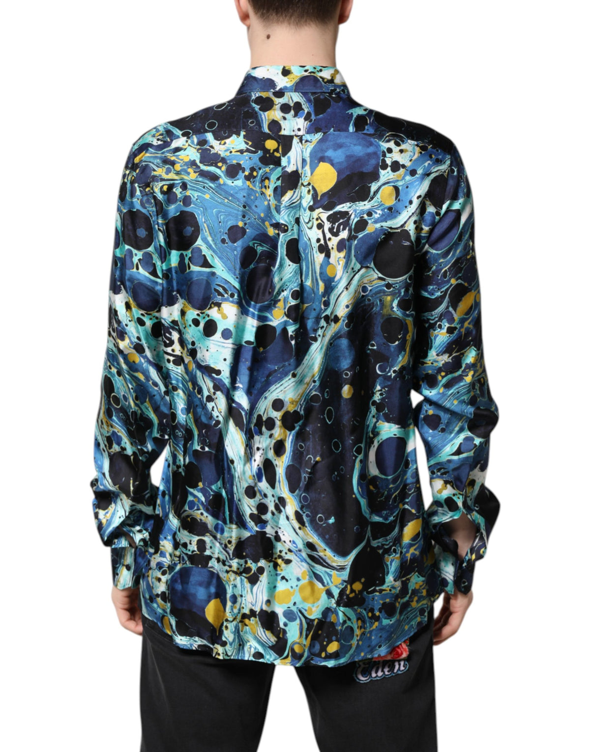 Dolce & Gabbana Blue Marble Print MARTINI Dress Formal Men's Shirt