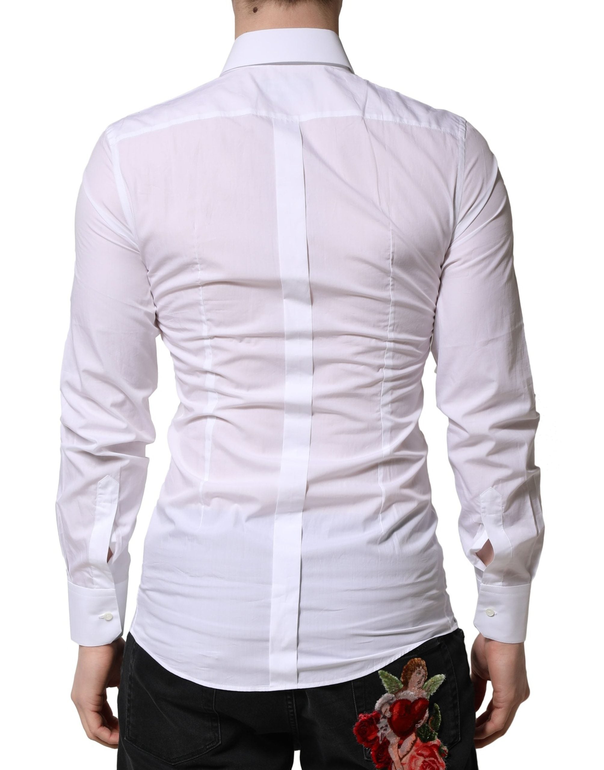 Dolce & Gabbana White GOLD Crown Bee Cotton Formal Dress Men's Shirt (Pre-Owned)