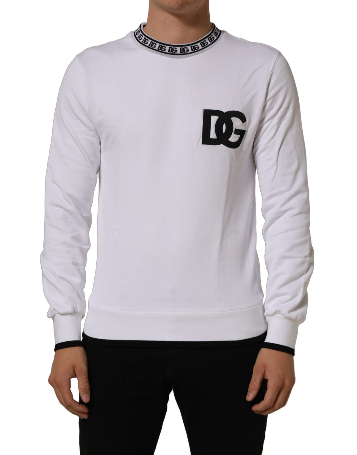 Dolce & Gabbana White Cotton Crew Neck Sweatshirt Men's Sweater (Pre-Owned)