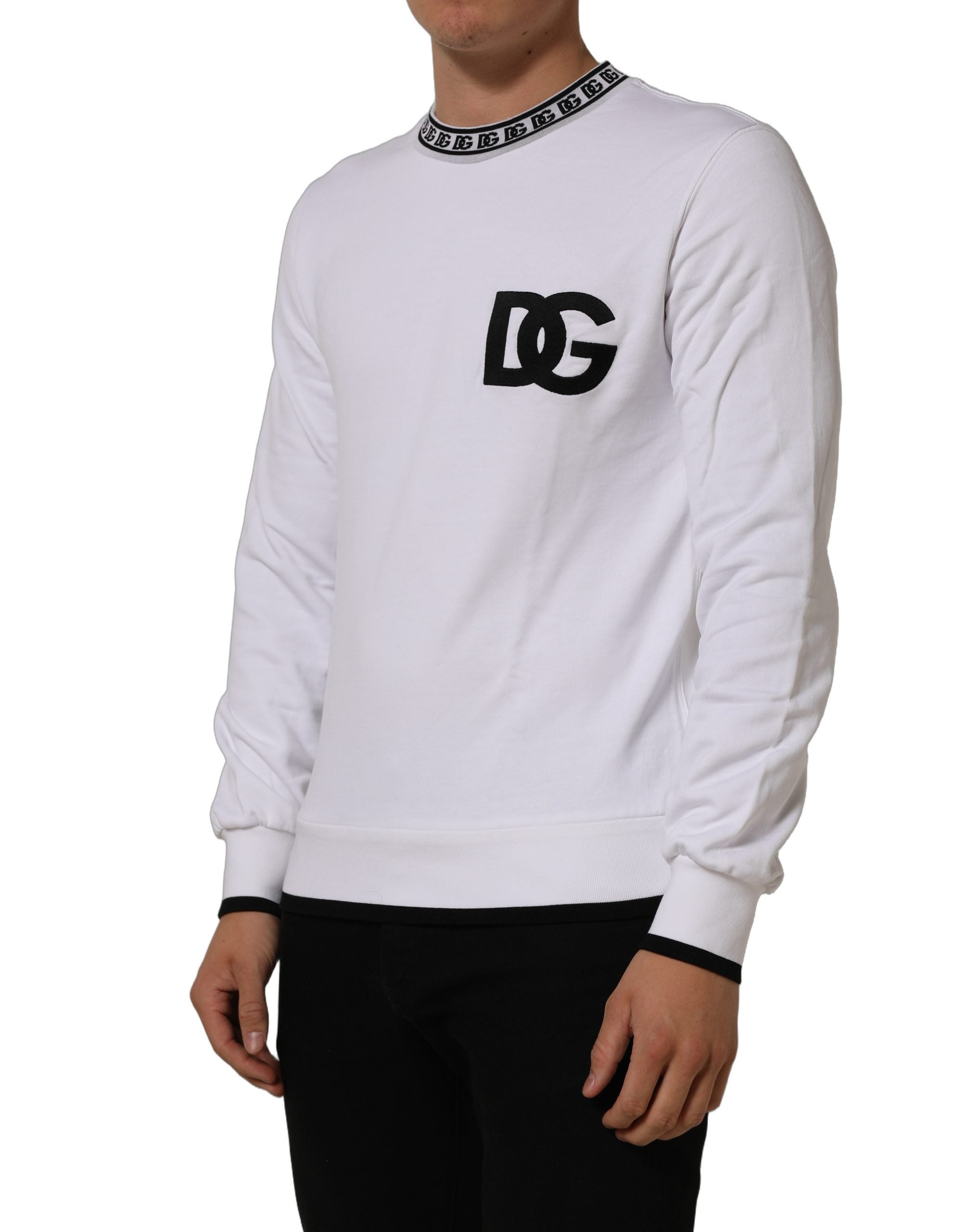 Dolce & Gabbana White Cotton Crew Neck Sweatshirt Men's Sweater (Pre-Owned)