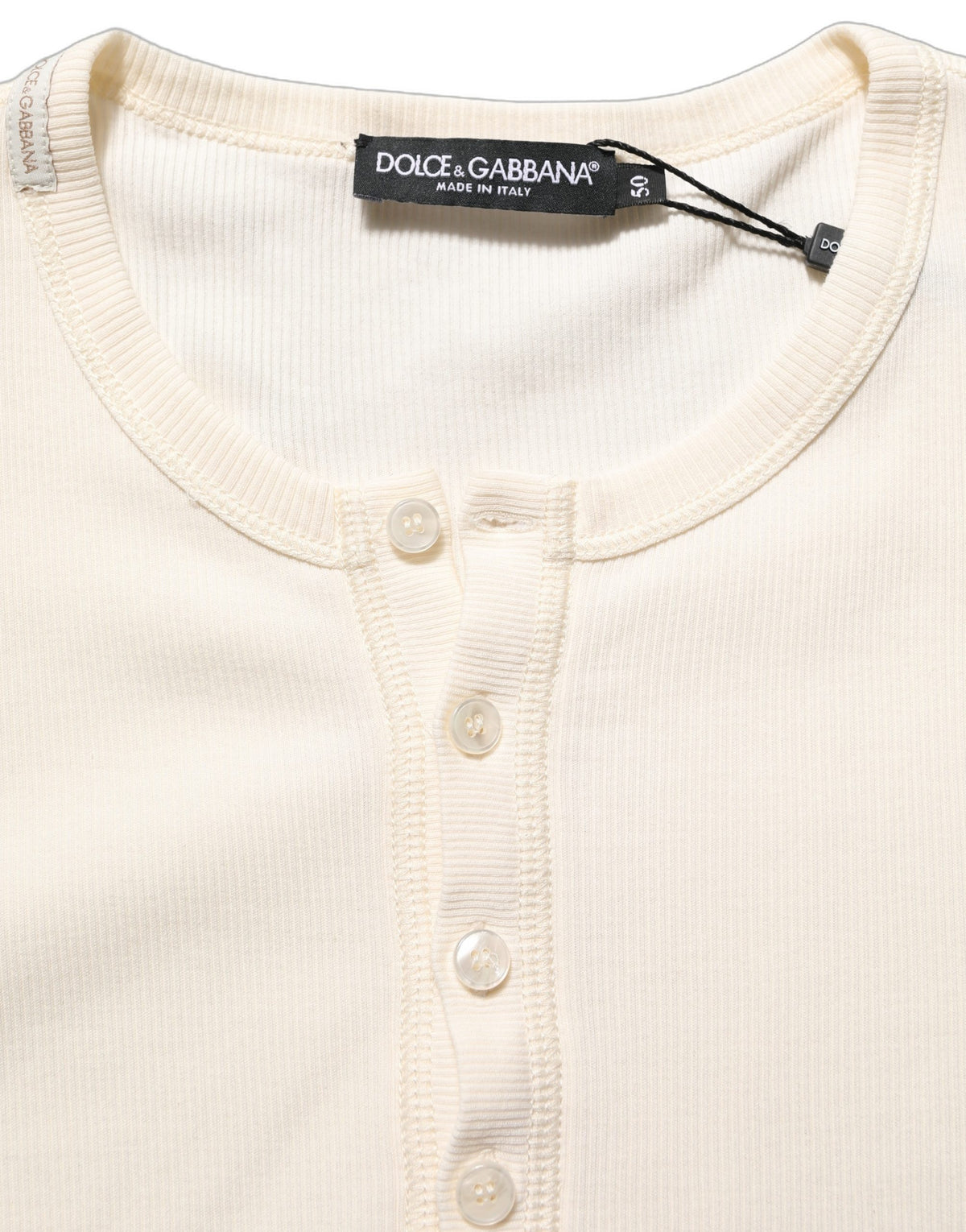 Dolce & Gabbana Off White Cotton Henley Long Sleeves Men's T-shirt