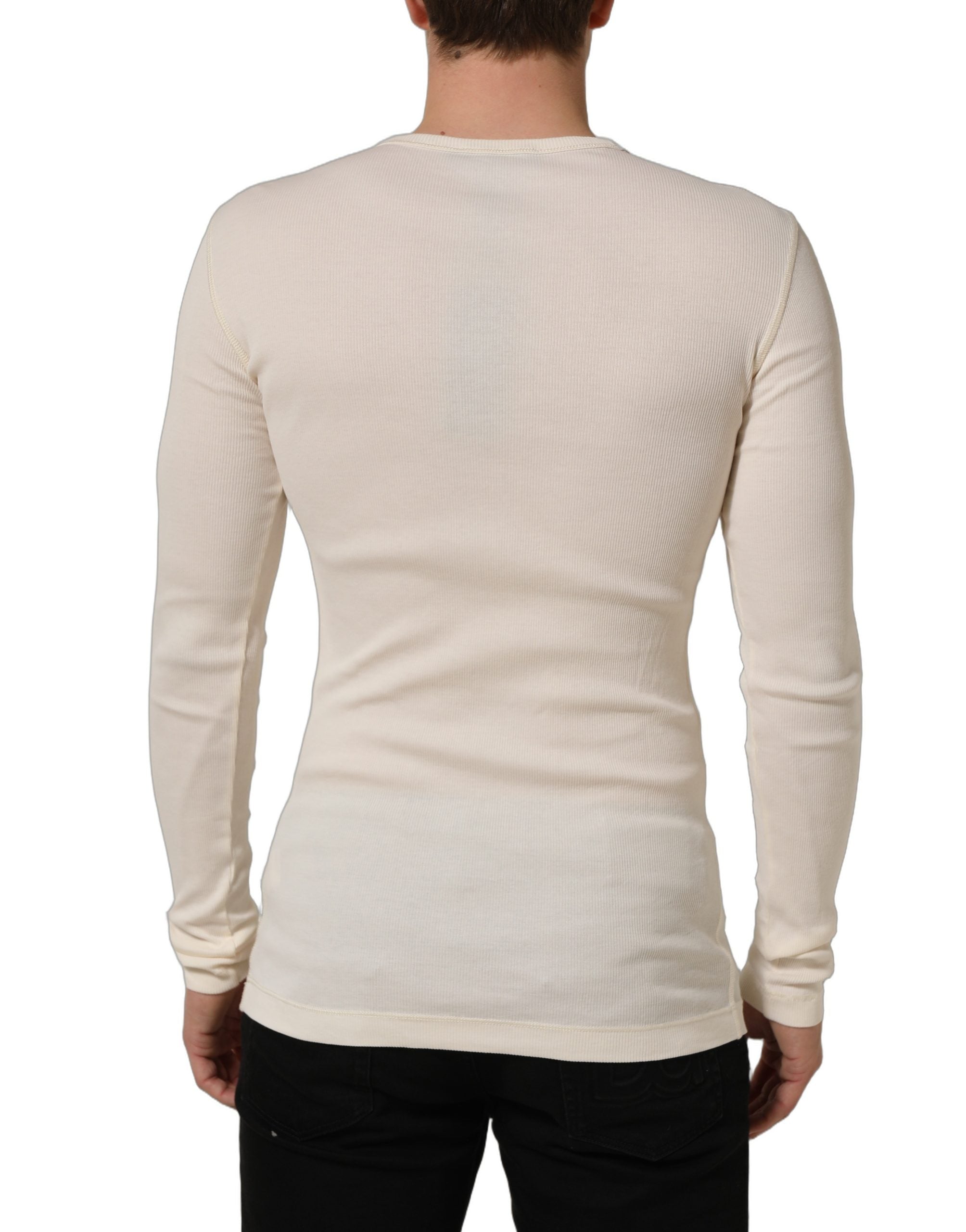 Dolce & Gabbana Off White Cotton Henley Long Sleeves Men's T-shirt