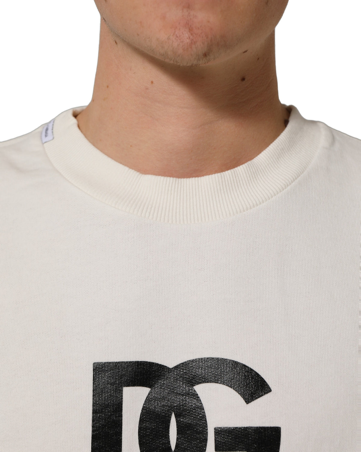 Dolce & Gabbana White Cotton Crew Neck Men Sweatshirt Men's Sweater (Pre-Owned)
