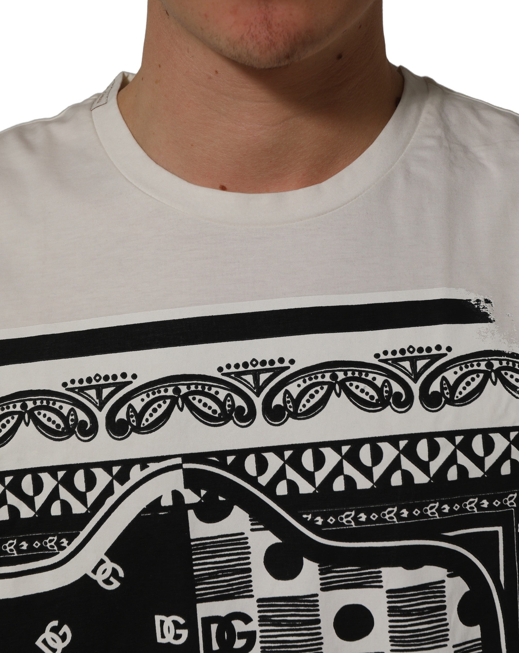 Dolce & Gabbana White Bandana Print Cotton Crew Neck Men's T-shirt (Pre-Owned)