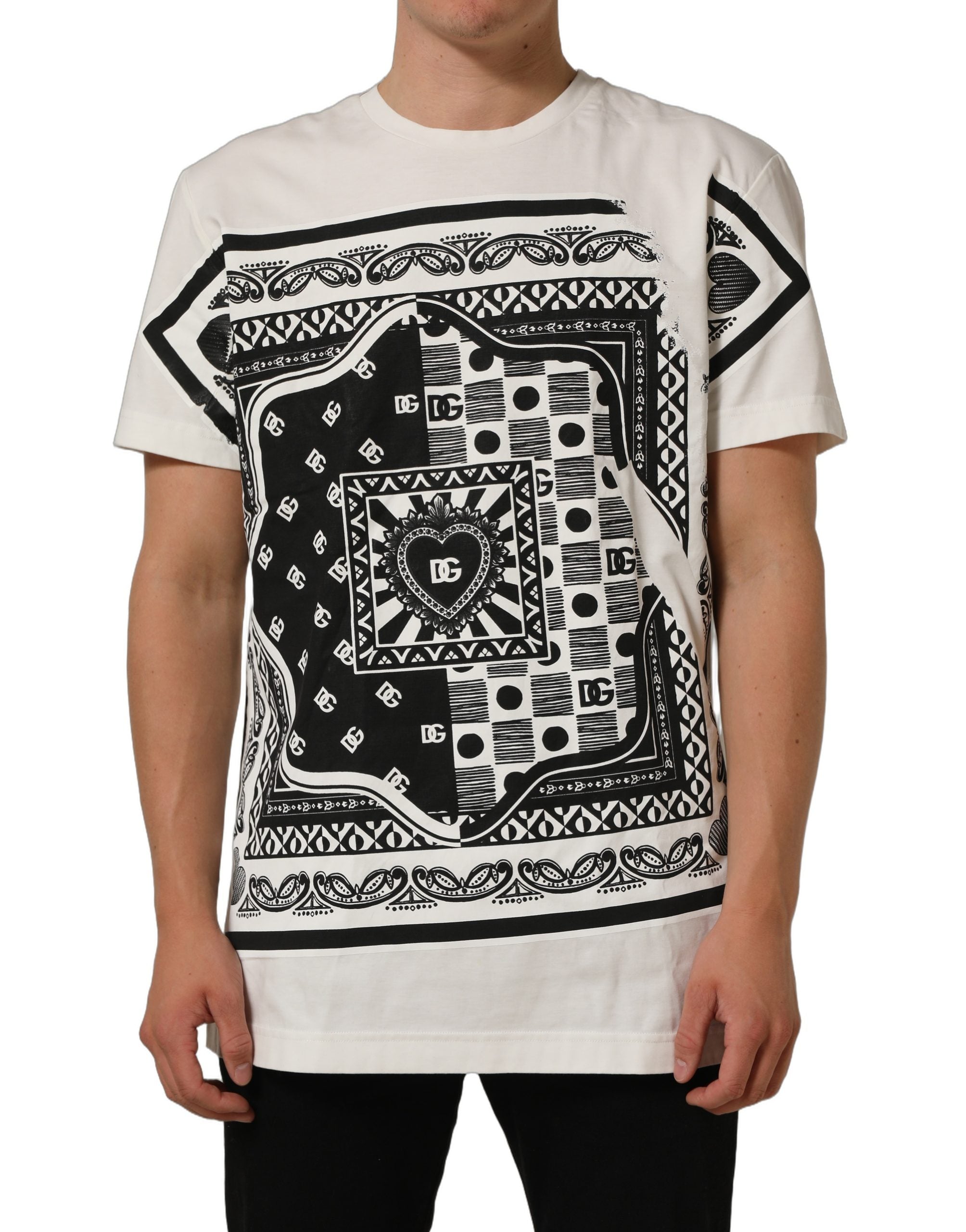 Dolce & Gabbana White Bandana Print Cotton Crew Neck Men's T-shirt (Pre-Owned)