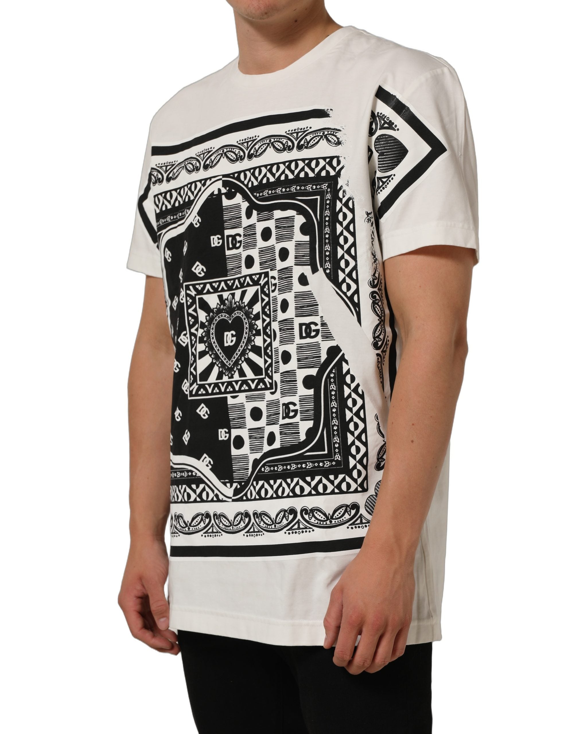 Dolce & Gabbana White Bandana Print Cotton Crew Neck Men's T-shirt (Pre-Owned)