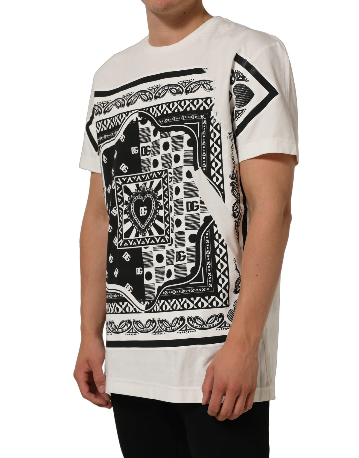 Dolce & Gabbana White Bandana Print Cotton Crew Neck Men's T-shirt (Pre-Owned)