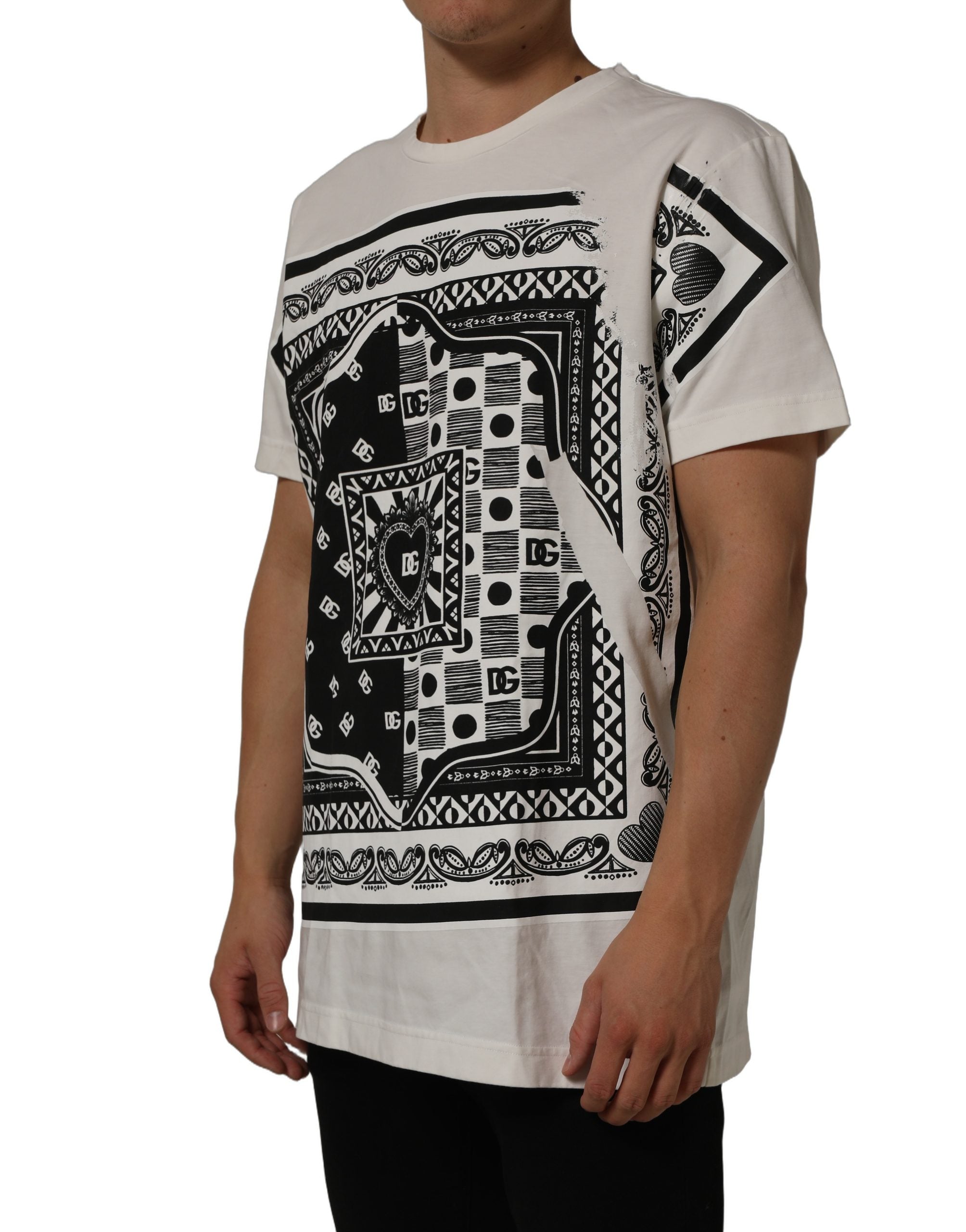 Dolce & Gabbana White Bandana Print Cotton CrewNeck Men's T-shirt (Pre-Owned)