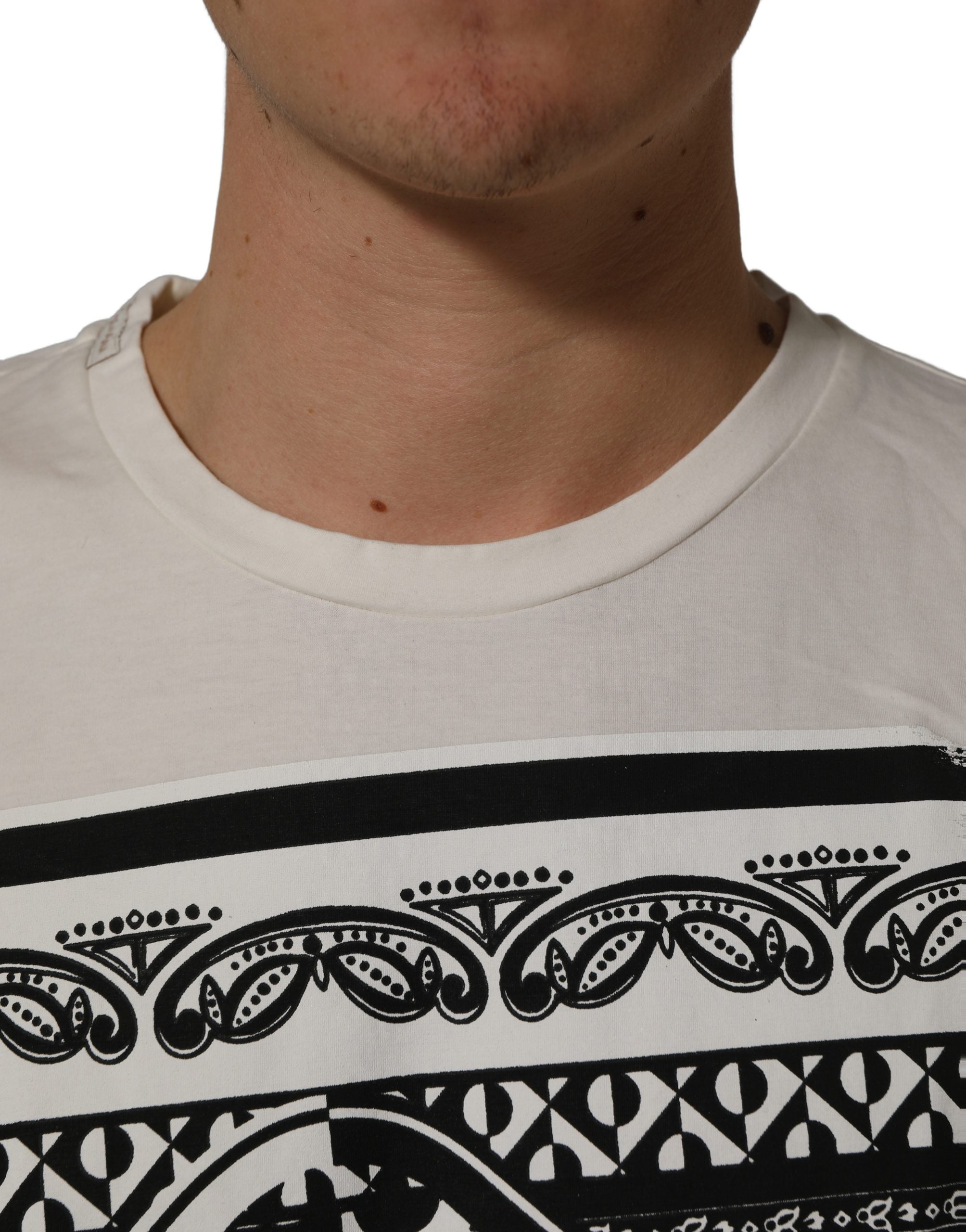 Dolce & Gabbana White Bandana Print Cotton CrewNeck Men's T-shirt (Pre-Owned)